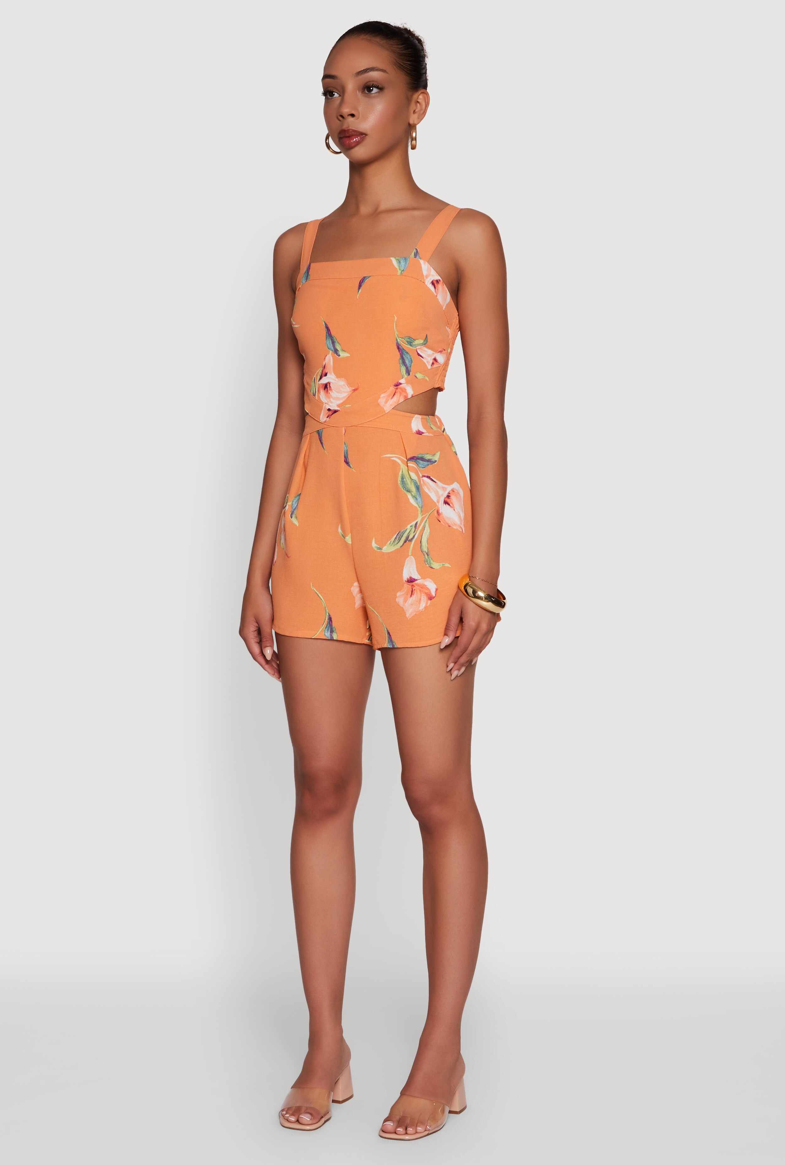Floral Print Crepe Knit Sleeveless Romper