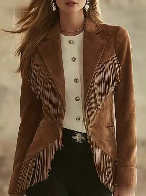 Women's Western Casual Collar Suede Tassel Jacket