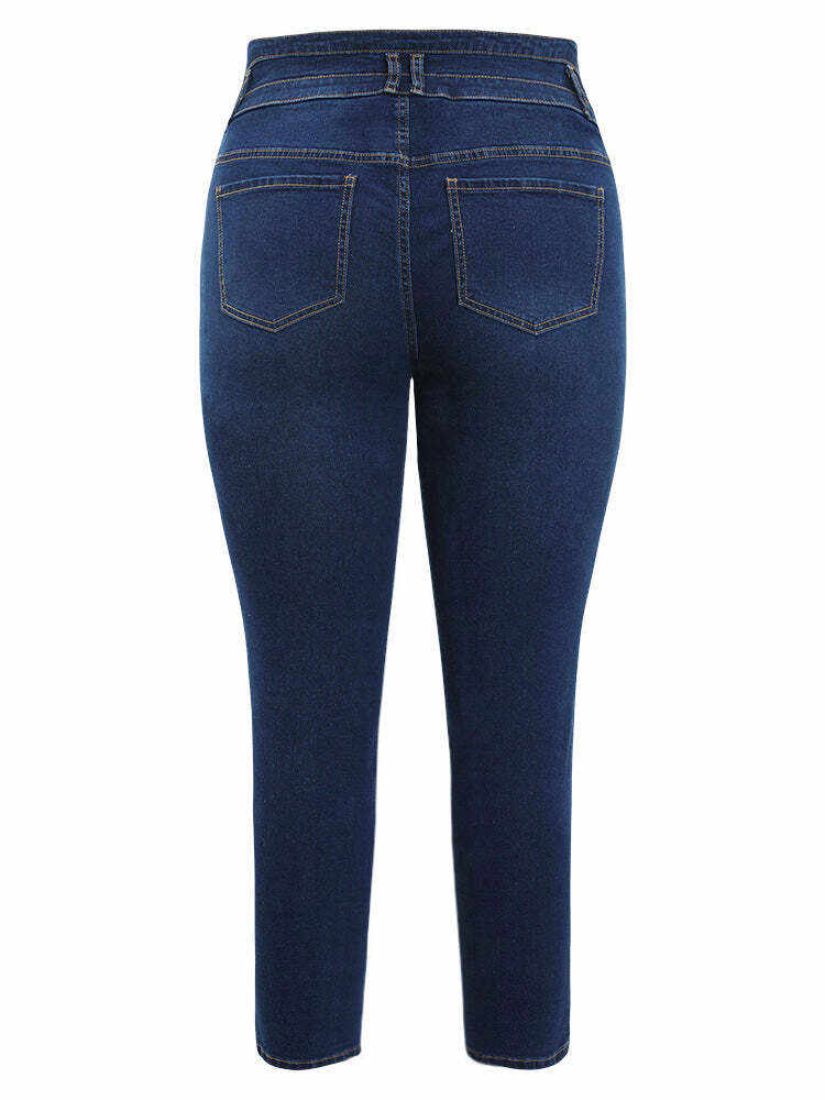 Very Stretchy High Rise Dark Wash Layered Contrast Stitch Jeans