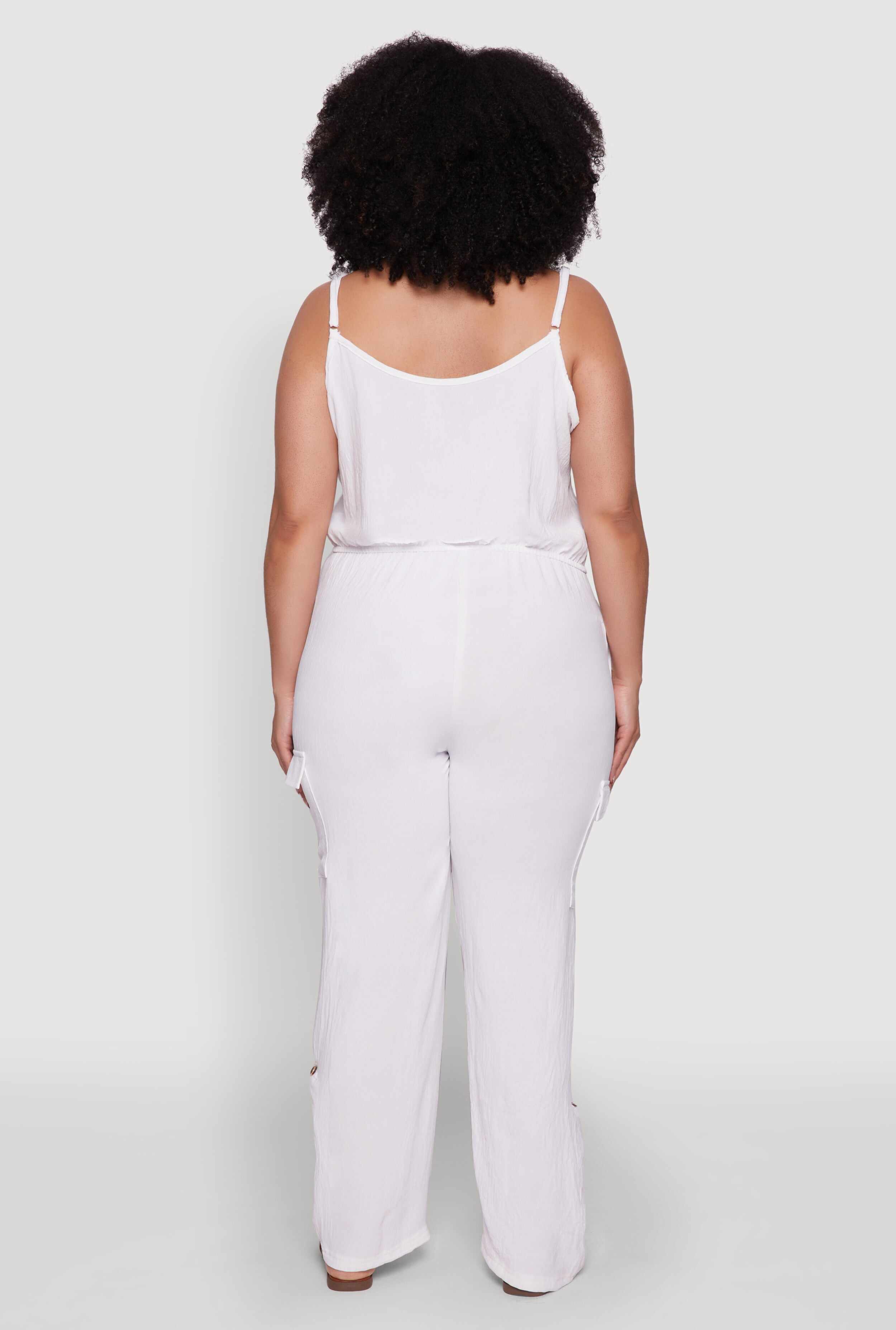 Plus Size Sleeveless Cargo Jumpsuit with Rolled Cuffs