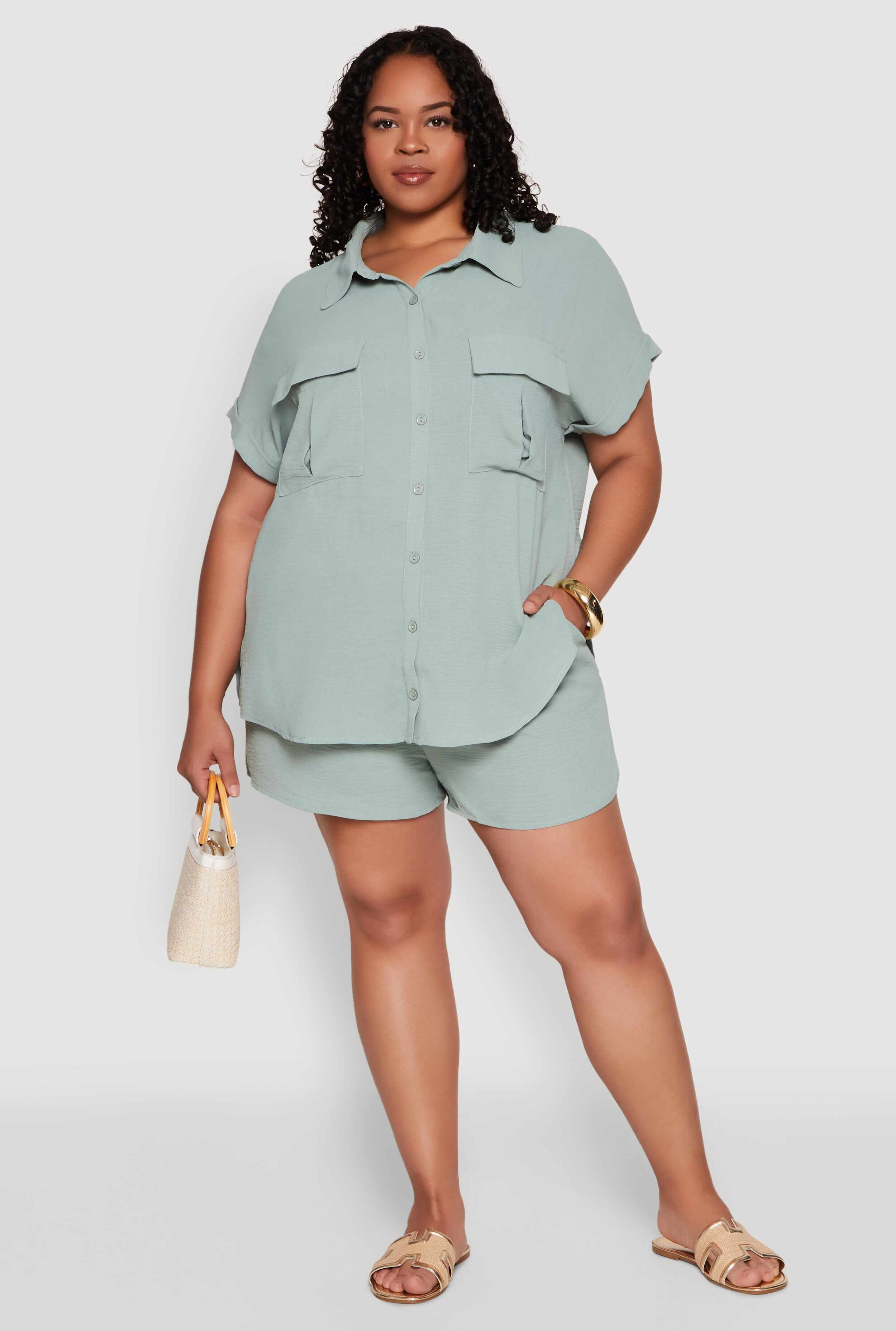 Plus Size Airy Elastic Waist Shorts