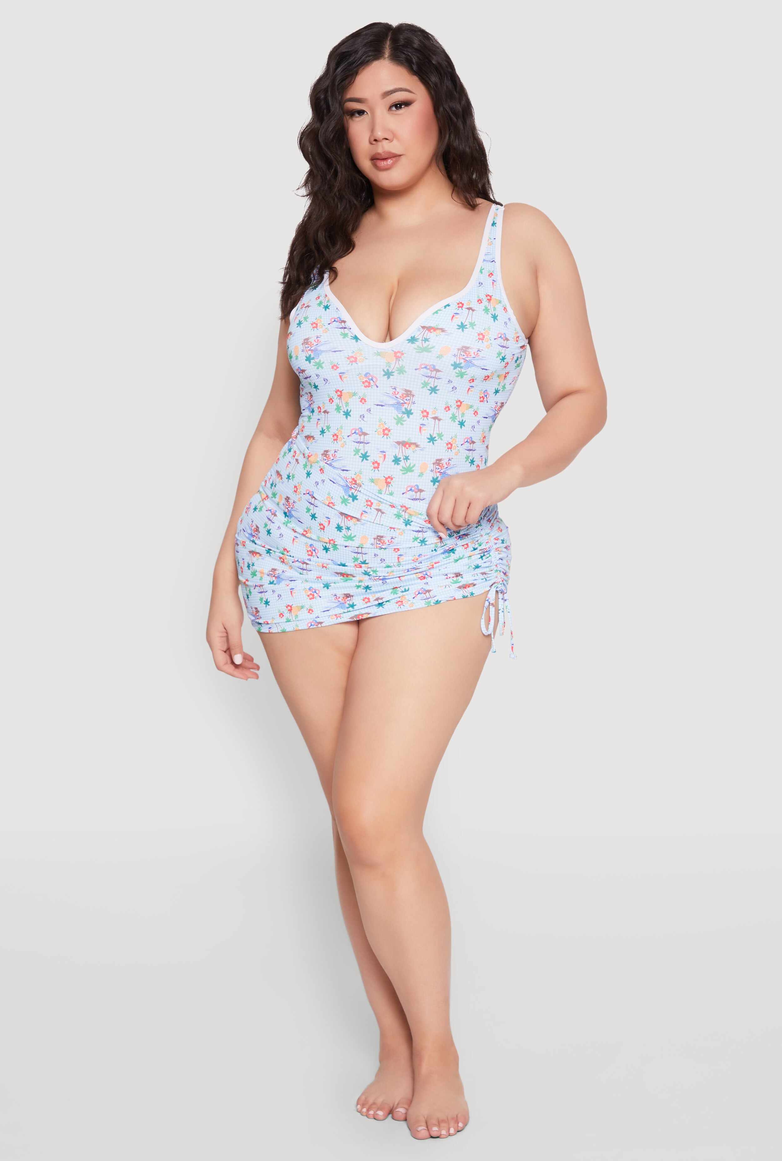 Plus Size Gingham Island Print Sarong Cover Up
