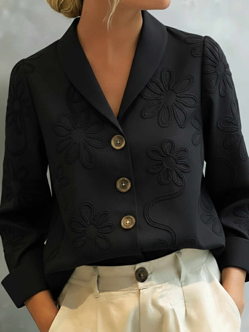 🔥Summer Arrivals🌟Vintage Floral Embroidered Shawl Collar Blouse