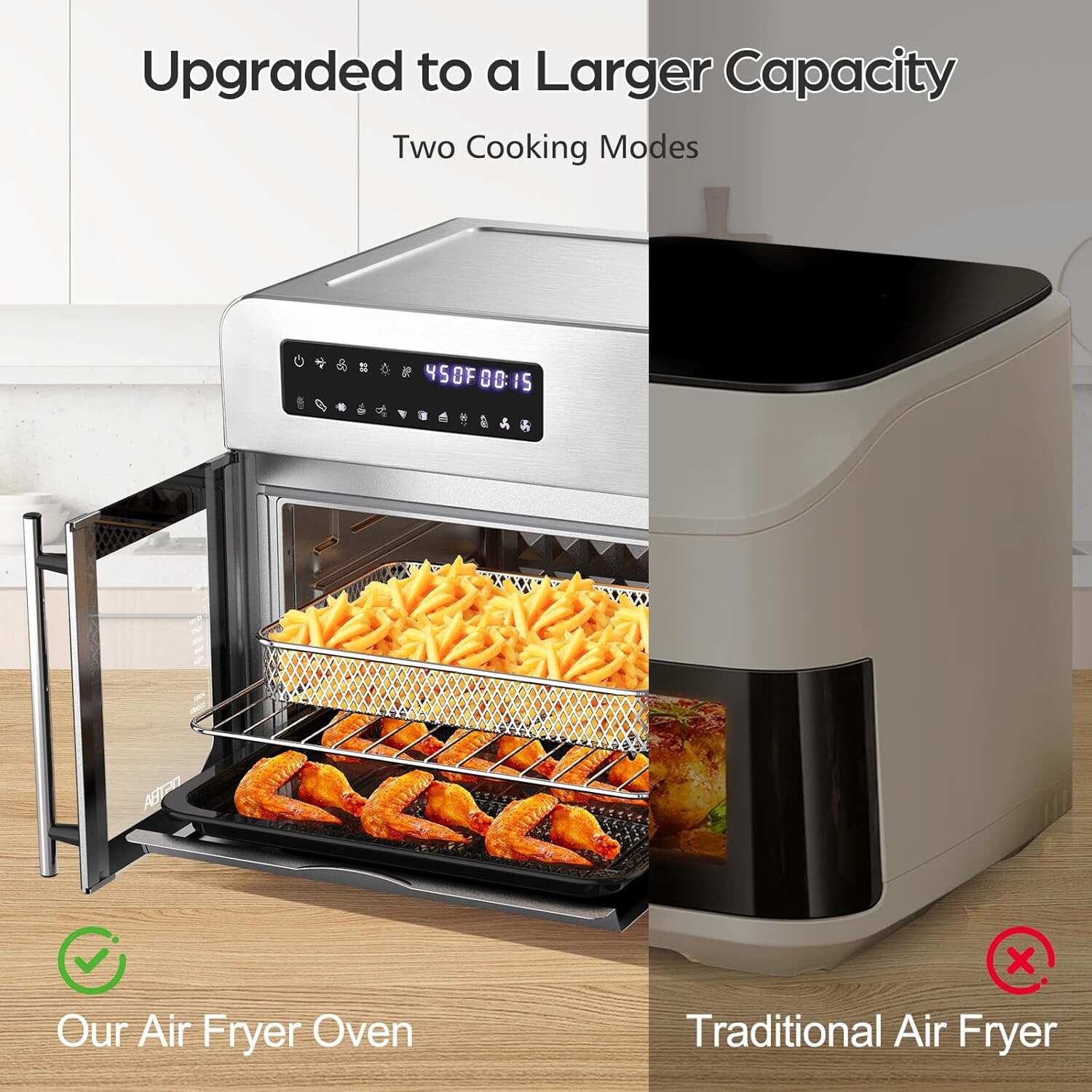 24QT French Door Air Fryer Toaster Oven Combo 10-in-1, 30% Faster 90% Less Oil, 102 Recipes & 7 Accessories, Stainless Steel