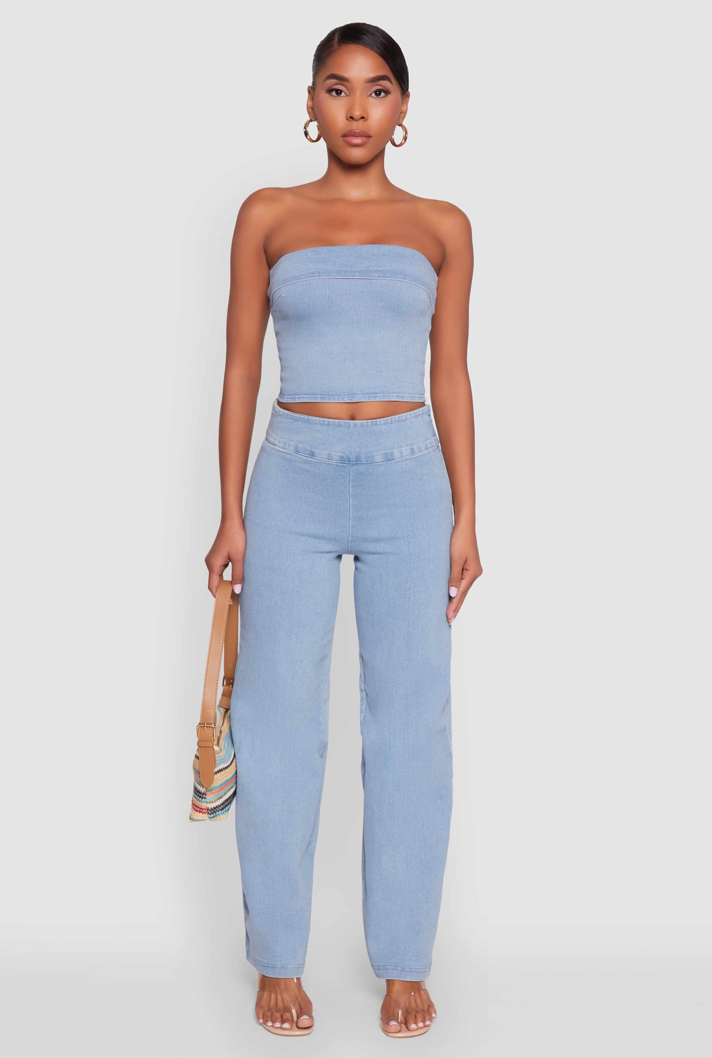 Haute Monde Denim Cropped Tube Top