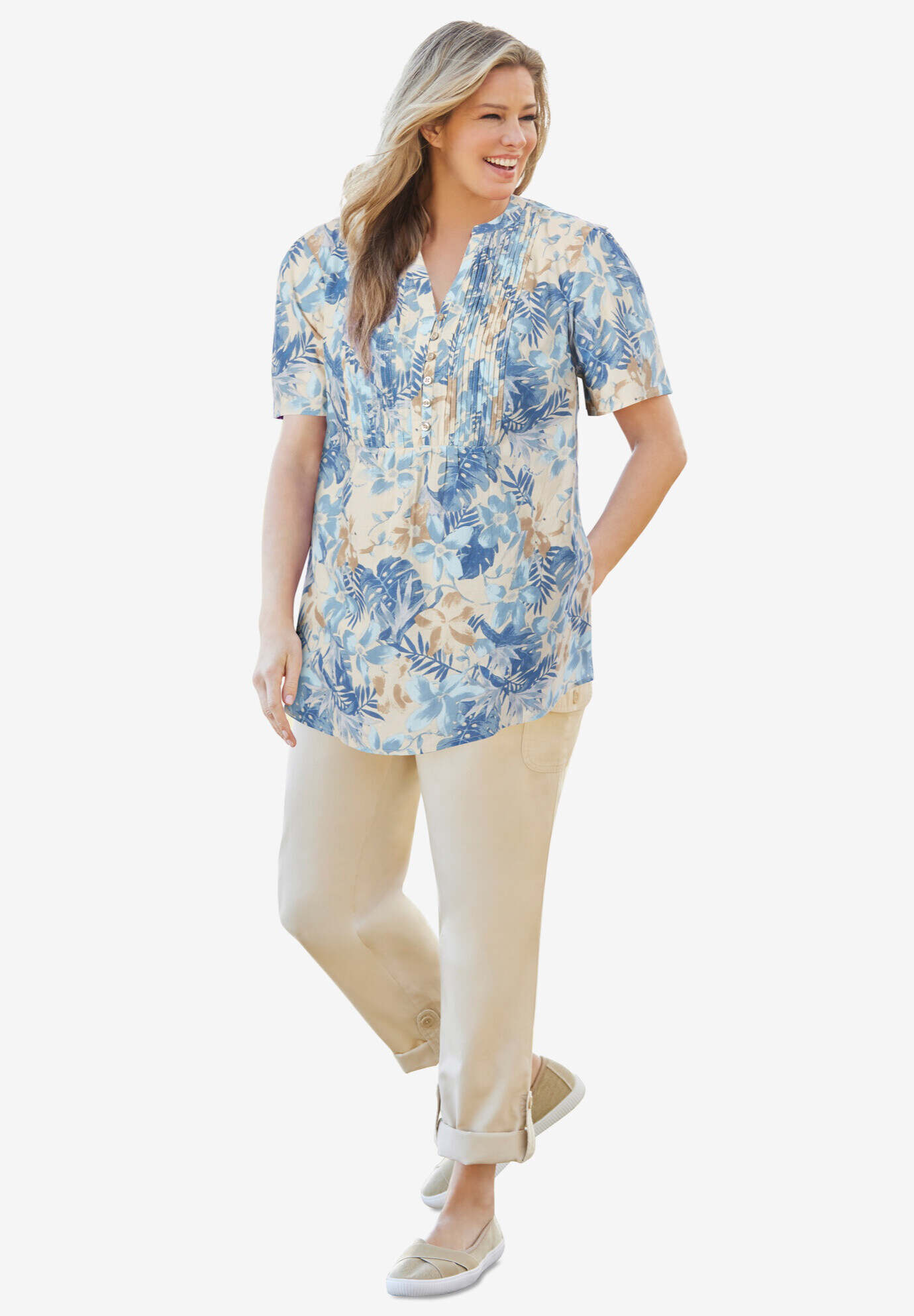 Pintucked Half-Button Tunic