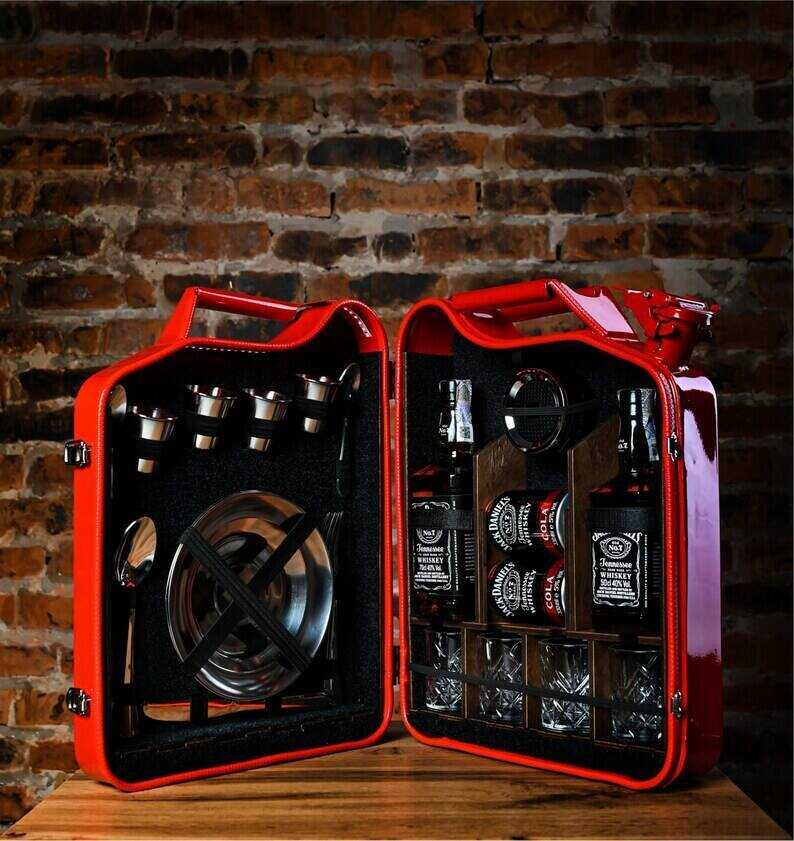20 L Red Jerry Can Bar Set For Picnic For 4, Custom Fuel Bar, Portable Travel Bar Case, Personalized Camping Mini Bar, Gas Can Bar Set