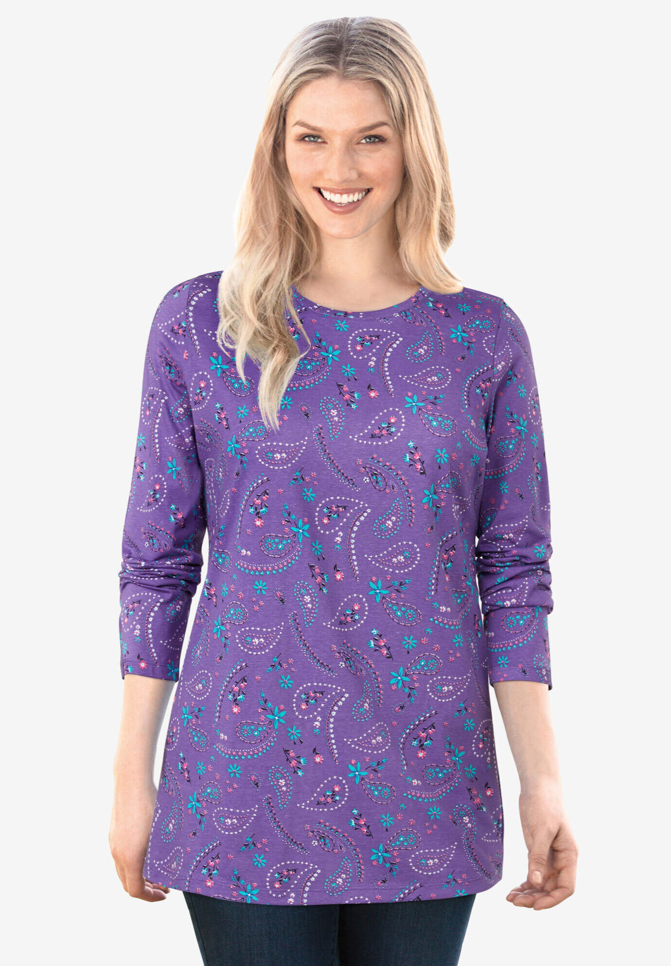 Perfect Printed Long-Sleeve Crewneck Tee