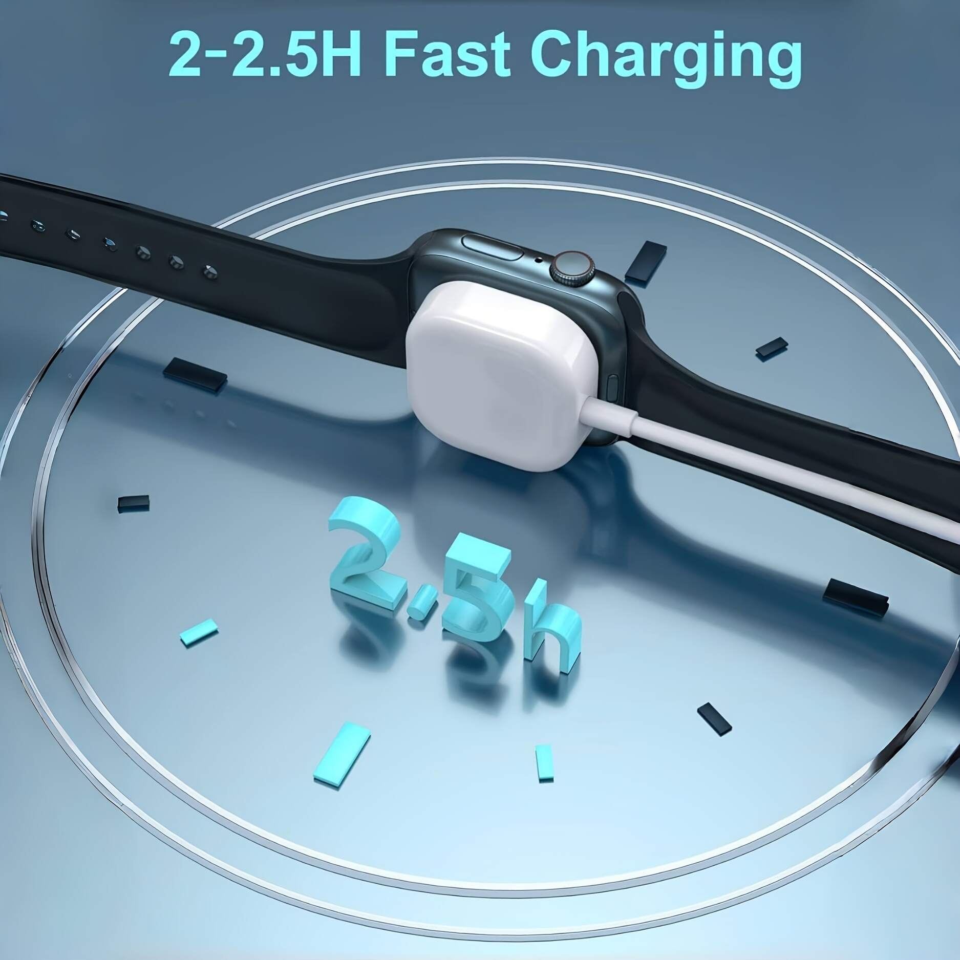 XNOIK Magnetic Wireless Charger for Apple Watch - Fast Charging USB Cable, Compact and Efficient, Compatible with iWatch Series Ultra, SE, 1-10 - Sleek White Portable Design