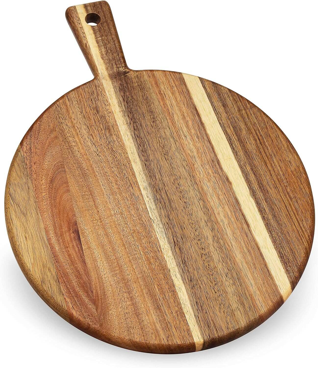 Acacia Wood Cutting Board and Chopping Board with Handle for Meat, Cheese Board, Vegetables, Bread, and Charcuterie - Decorative Wooden Serving Board for Kitchen and Dining Room, Large 17