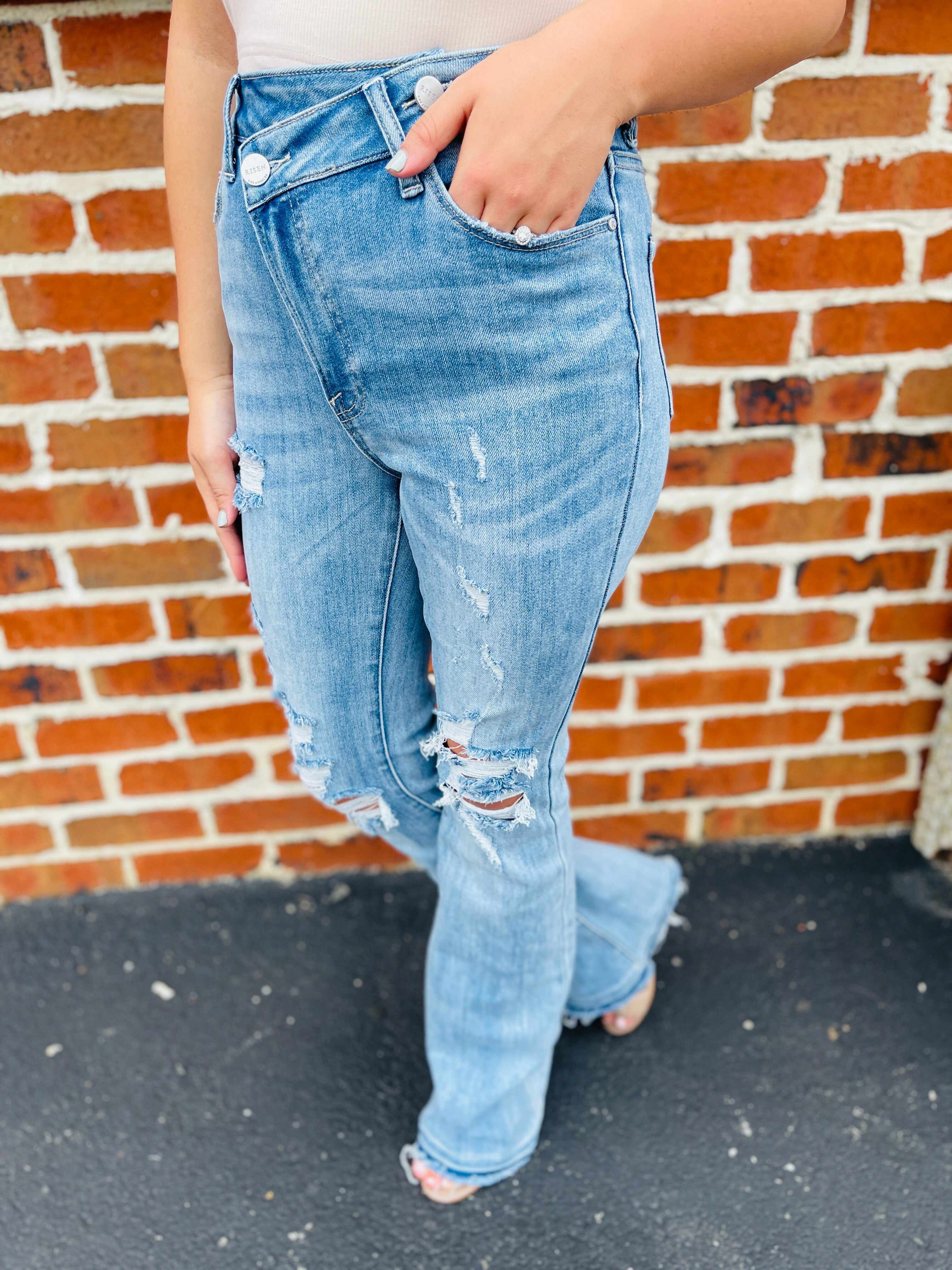 Risen Plus/Reg Make Them Stare Crossover Flare Jeans
