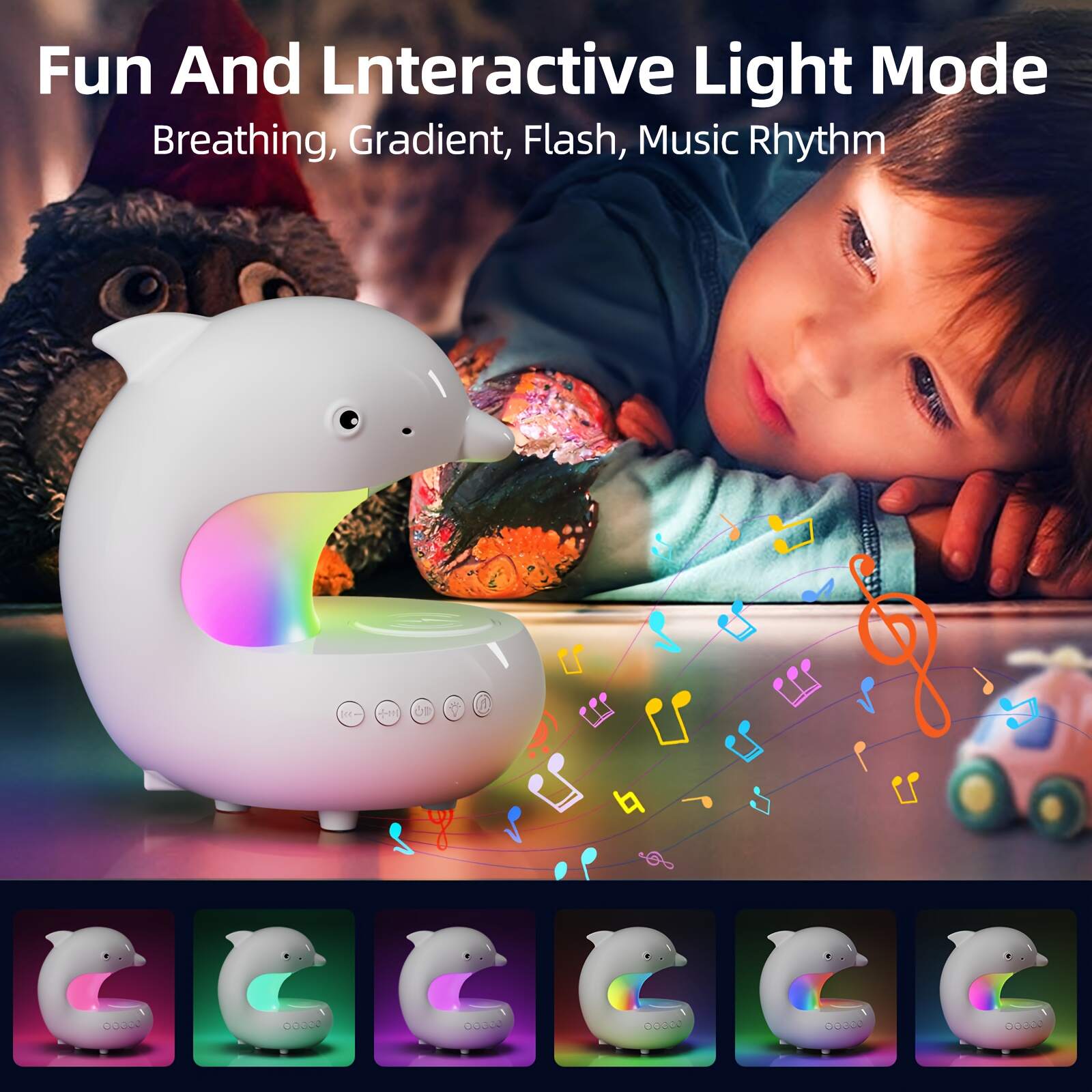 Wireless Speakers with Wireless Charging, Rhythm RGB Lights, 1200mAh Cute Dolphin Smart Lights, Bedroom Night Lights, dimmable Table Lamp, Perfect Gift Idea for Friends on Holidays & Birthdays
