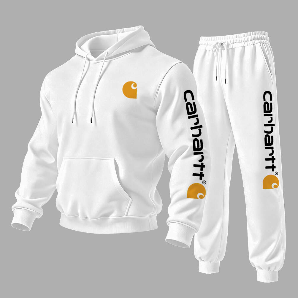 Men's Vintage Solid Color Pocket Hoodie And Sweatpants Jogger Set