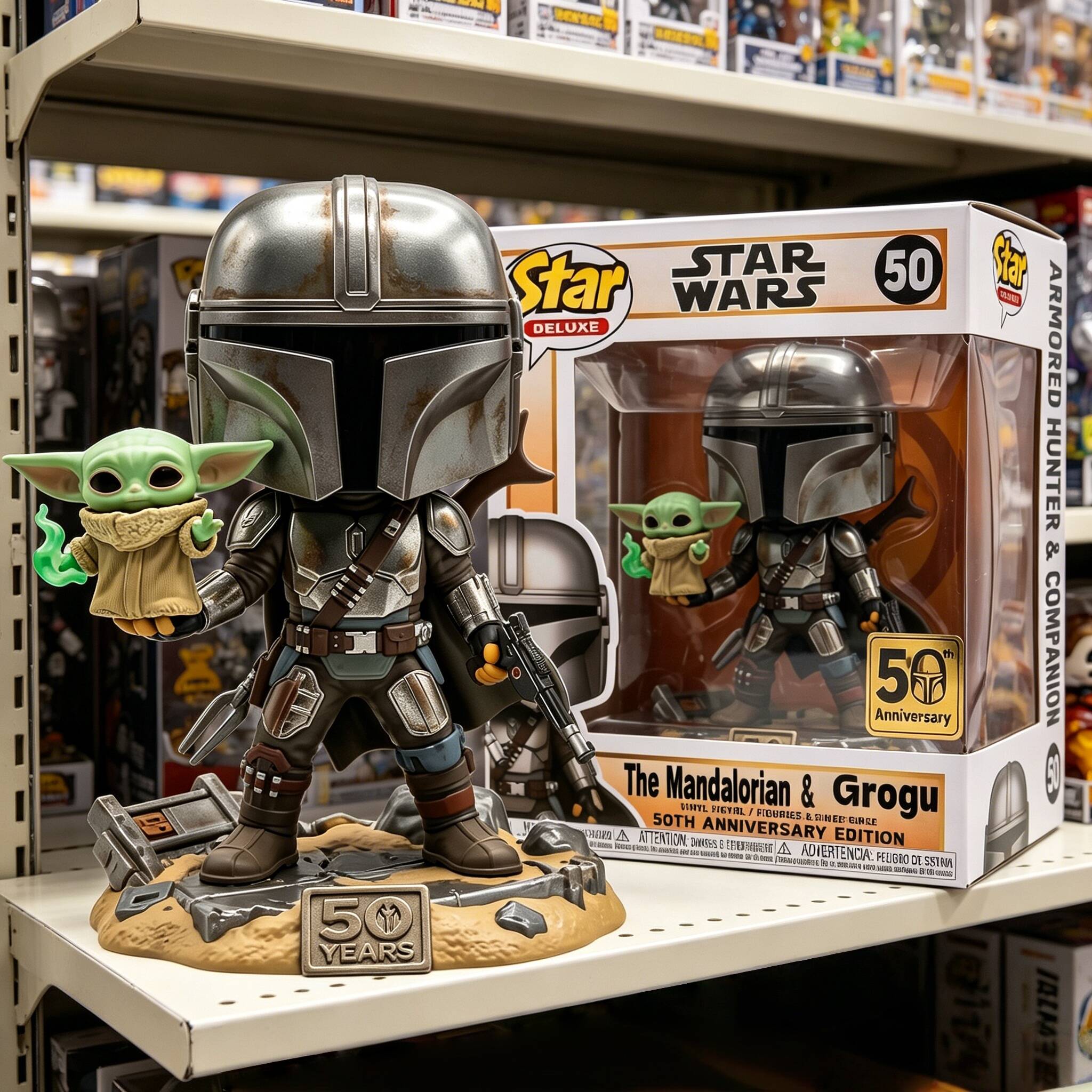 🪐Star Wars 50th Anniversary The Mandalorian & Grogu Funko Figure!✨