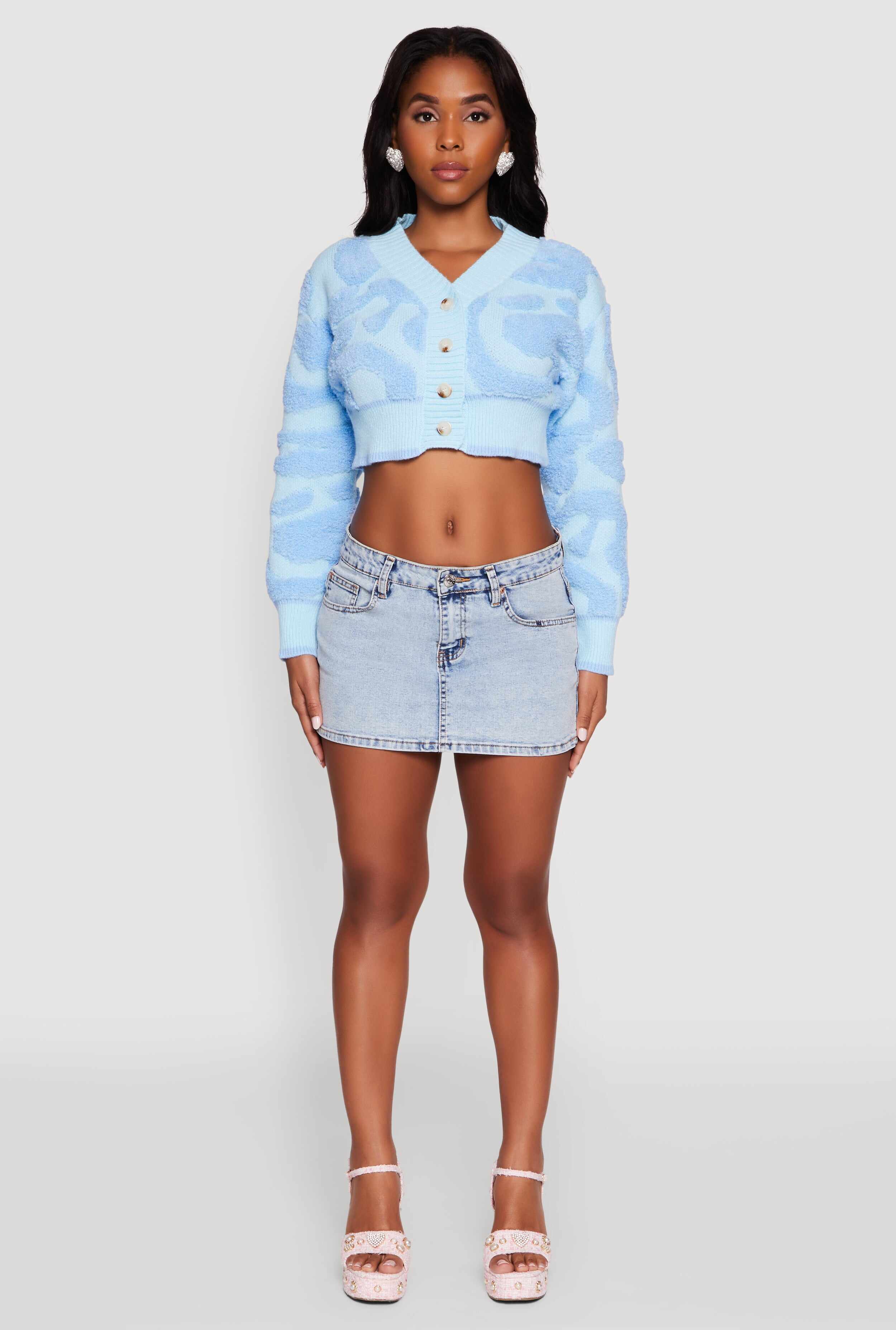 Tufted Knit Button Front Cropped Cardigan