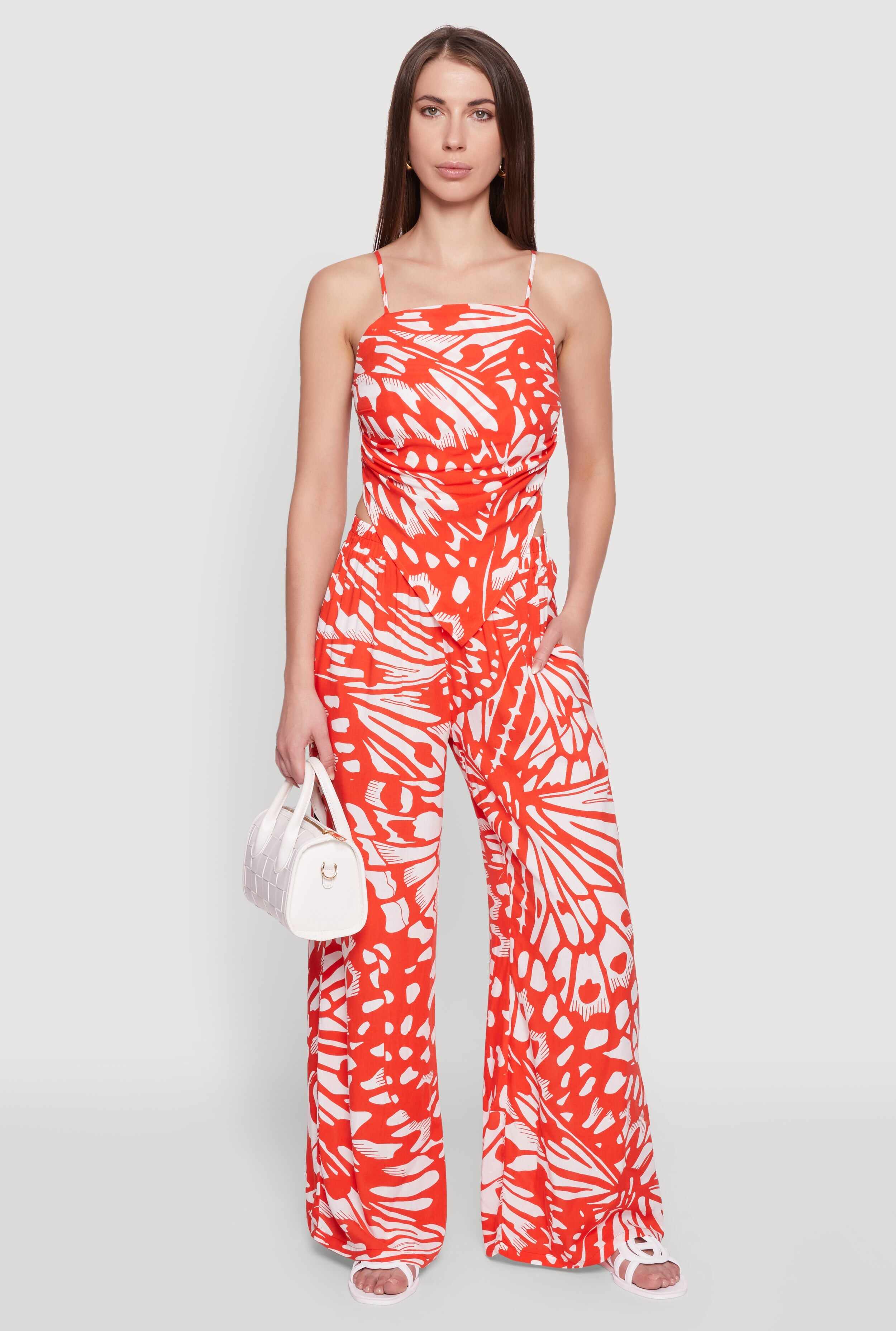 Trendy Abstract Butterfly Print Sleeveless Crop Top