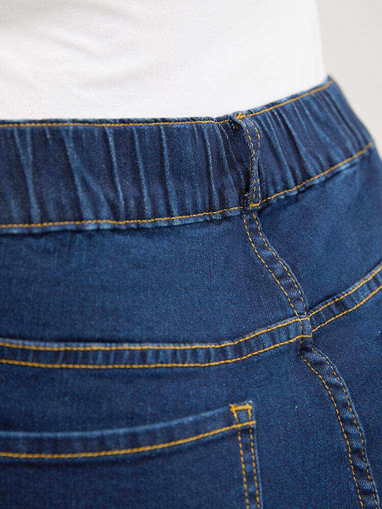 Skinny Very Stretchy High Rise Dark Wash Elastic Waist Jeans