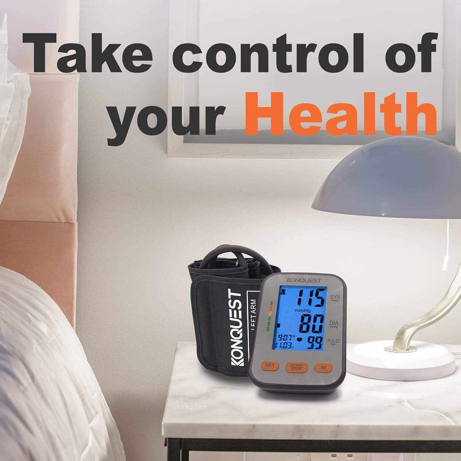 Konquest KBP-2704A Automatic Upper Arm Blood Pressure Monitor - 8 1⁄2 ” to 16 1⁄2 ” Cuff - Large Backlit Display - Irregular Heartbeat Detector - Tensiometro Digital - Home Use BP Machine