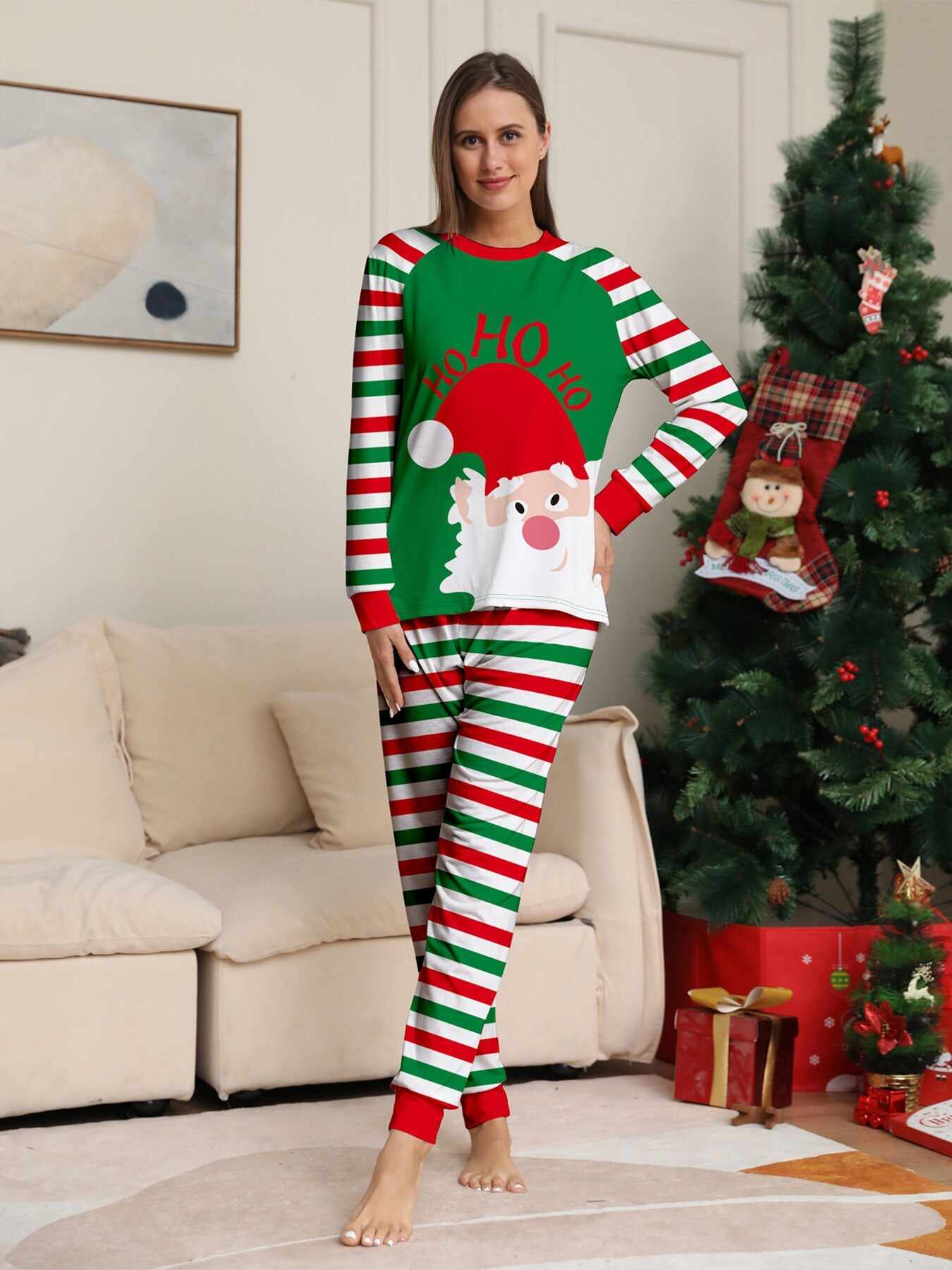 Santa Claus Stripes Printed Family Matching Christmas Pajamas Sets