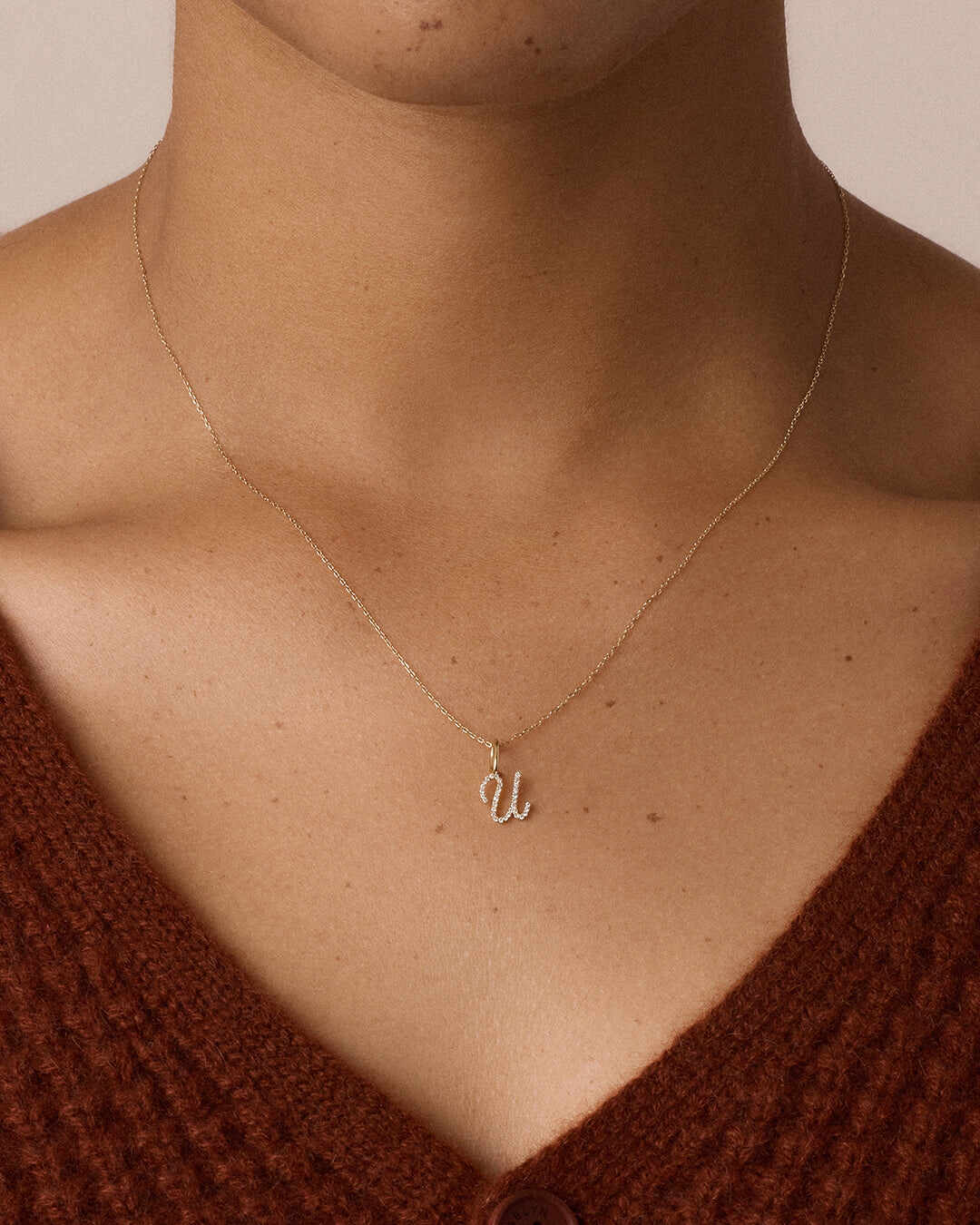 Diamond Script Alphabet Charm Necklace