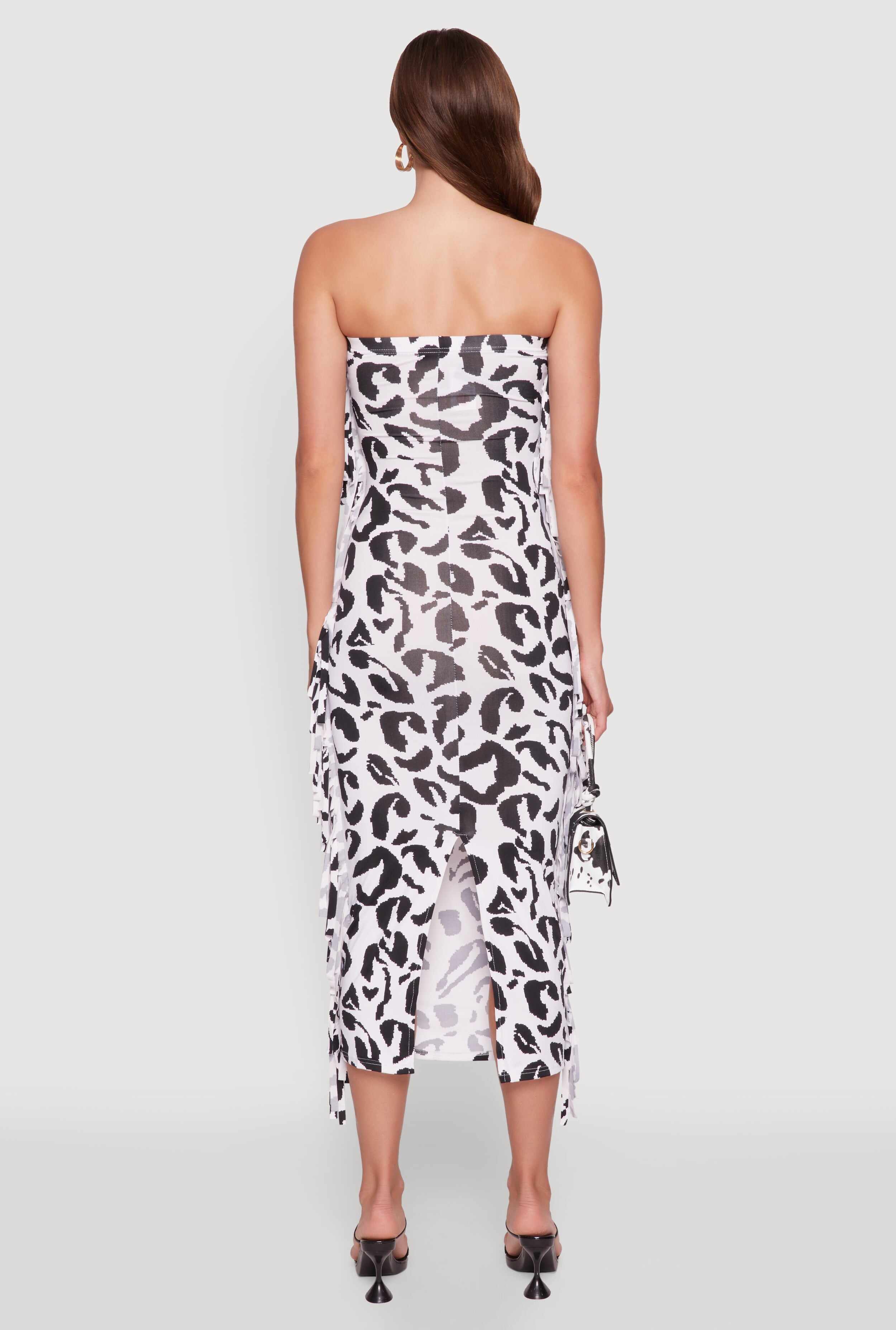 Side Fringe Animal Print Tube Dress