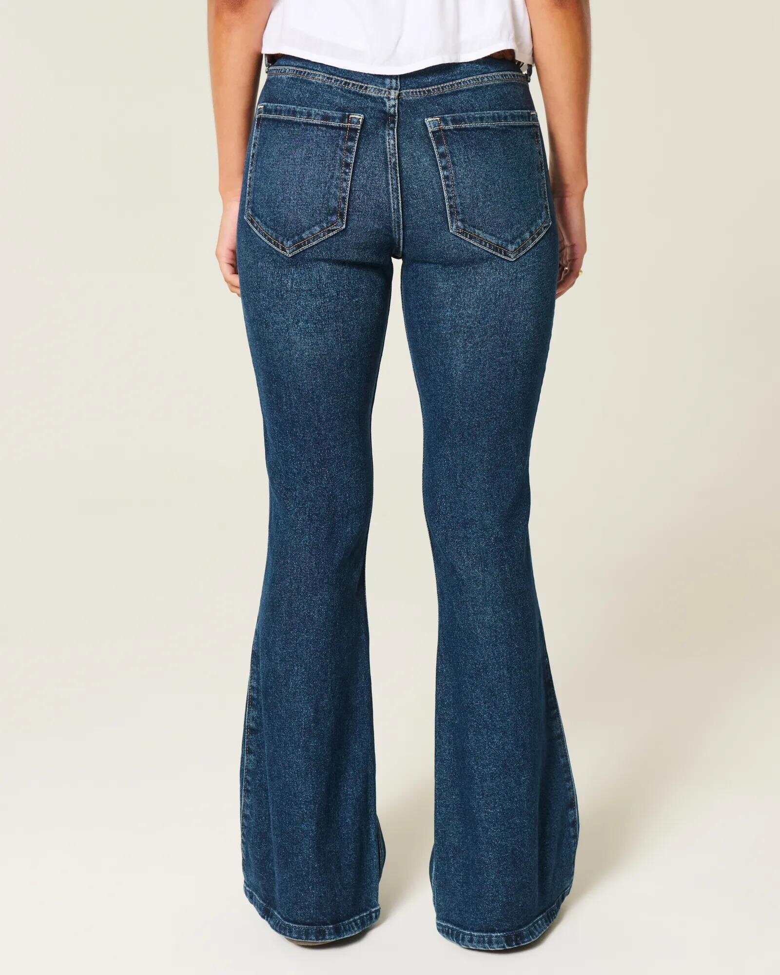 High-Rise Light Wash Heart Embroidered Flare Jeans