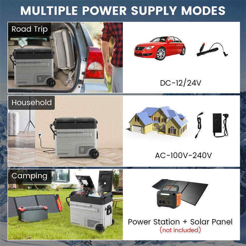 61 Quart Portable Car Refrigerator with Wheels 12/24V DC & 110-240V AC Dual-zone Electric Car Cooler Fridge for RV Camping Travel Home