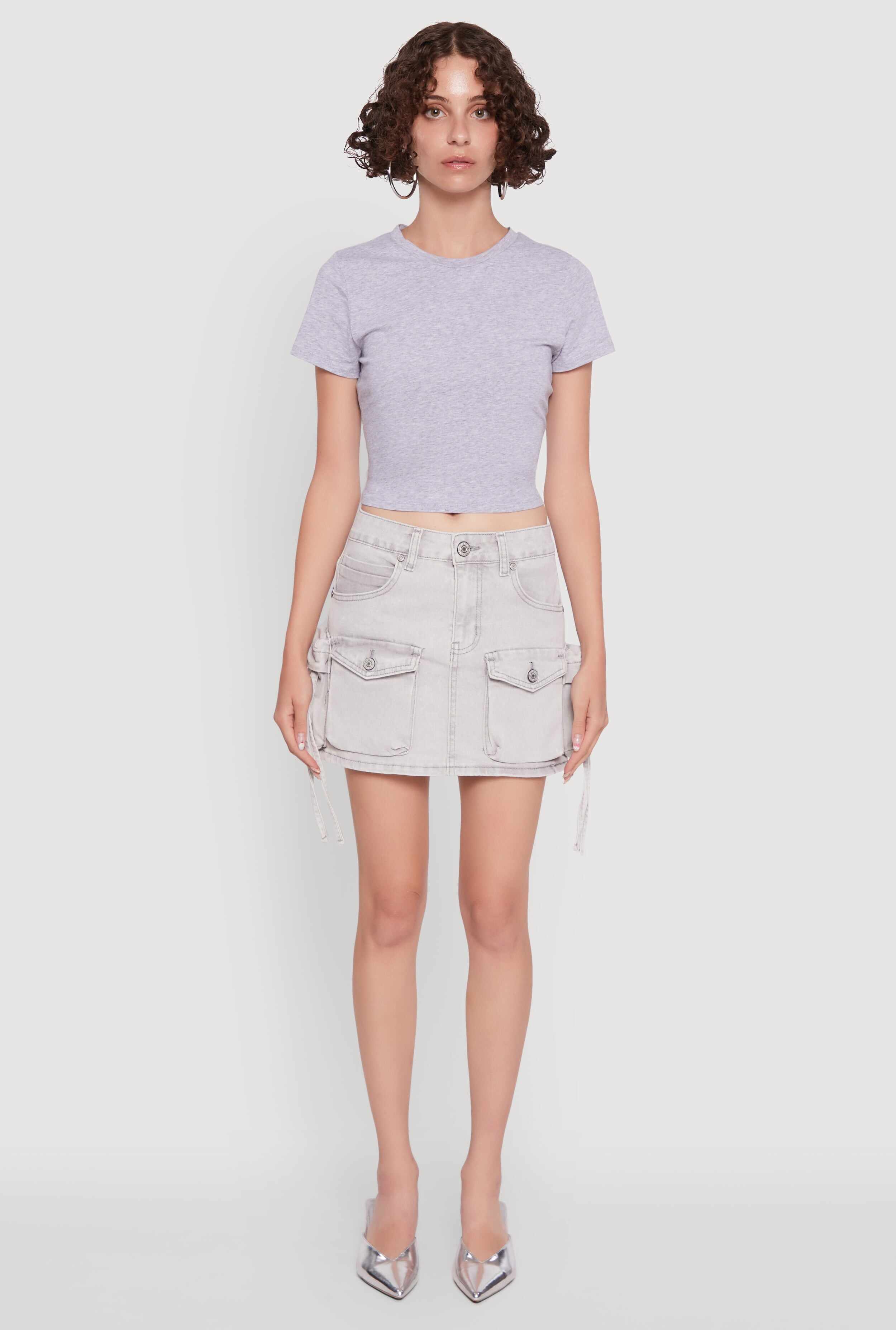 Mid Rise Cargo Pocket Mini Denim Skirt