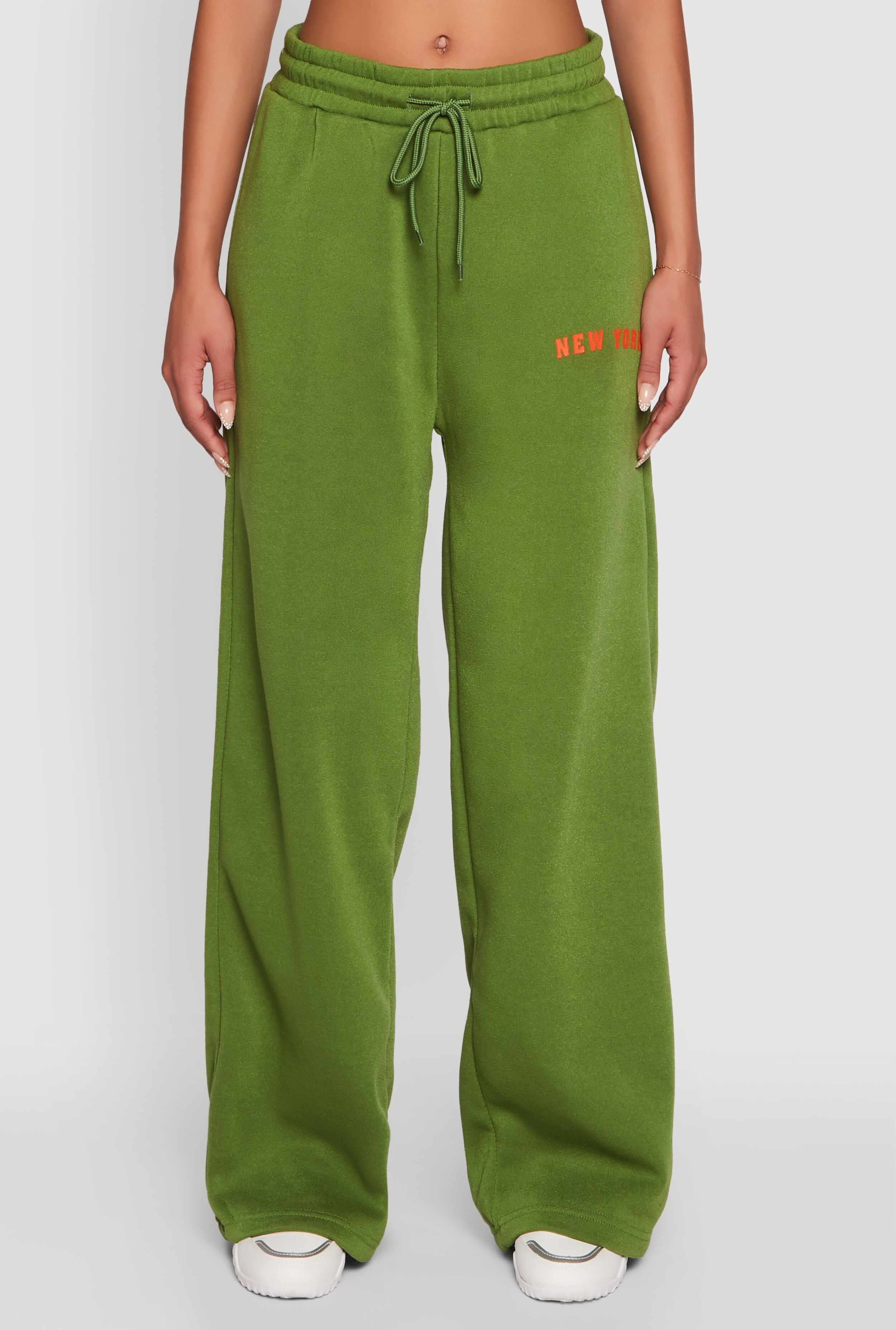 New York Graphic Drawstring Waist Wide Leg Sweatpants