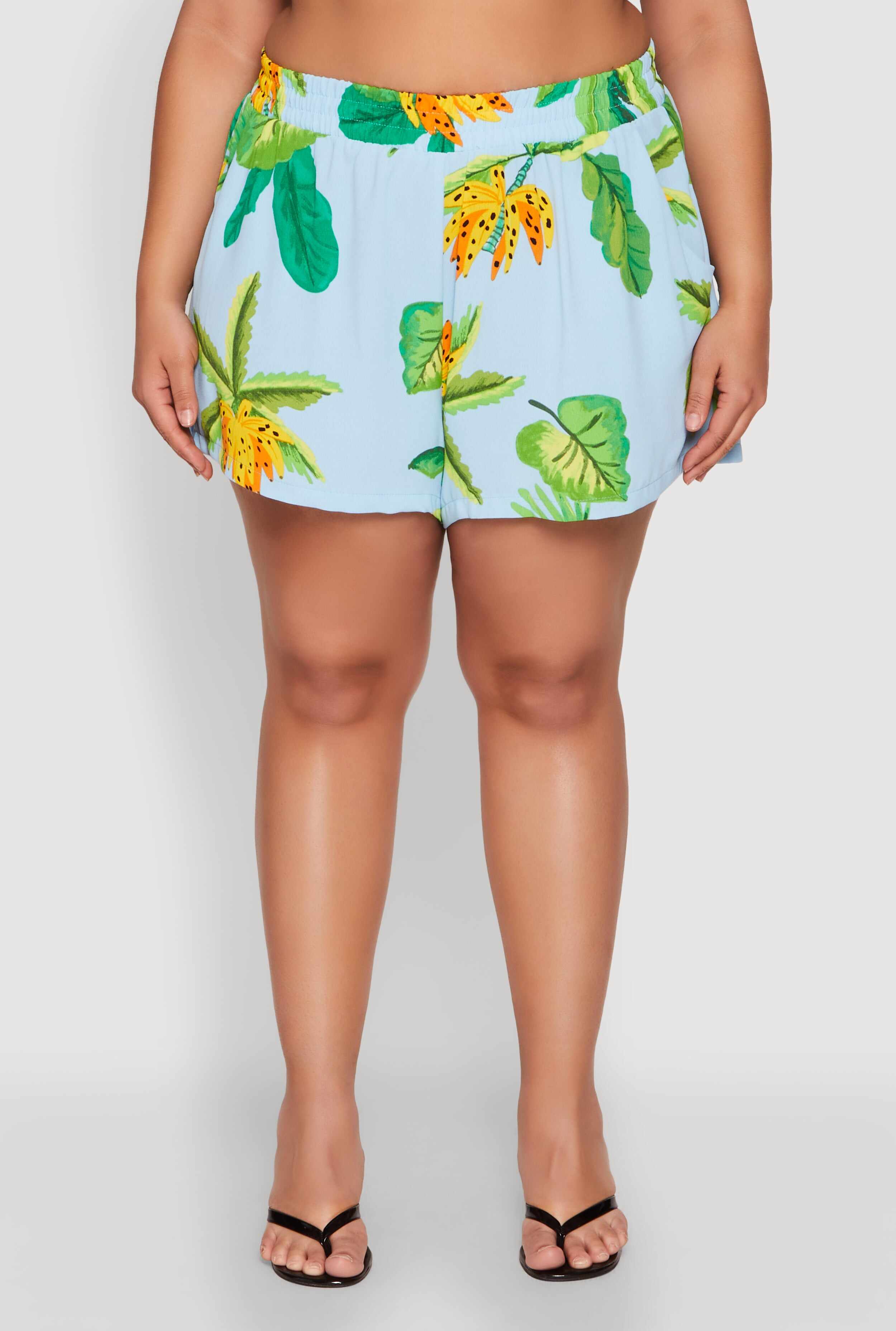 Plus Size Banana Tropical Print Shorts