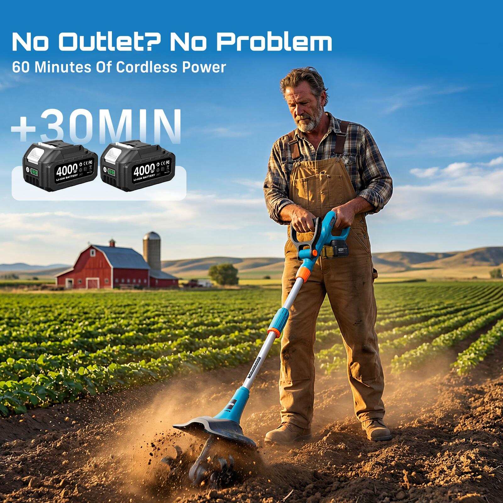 💥Clearance sale💥Electric Tiller for Gardening, 360 RPM Rototiller Cordless Cultivator