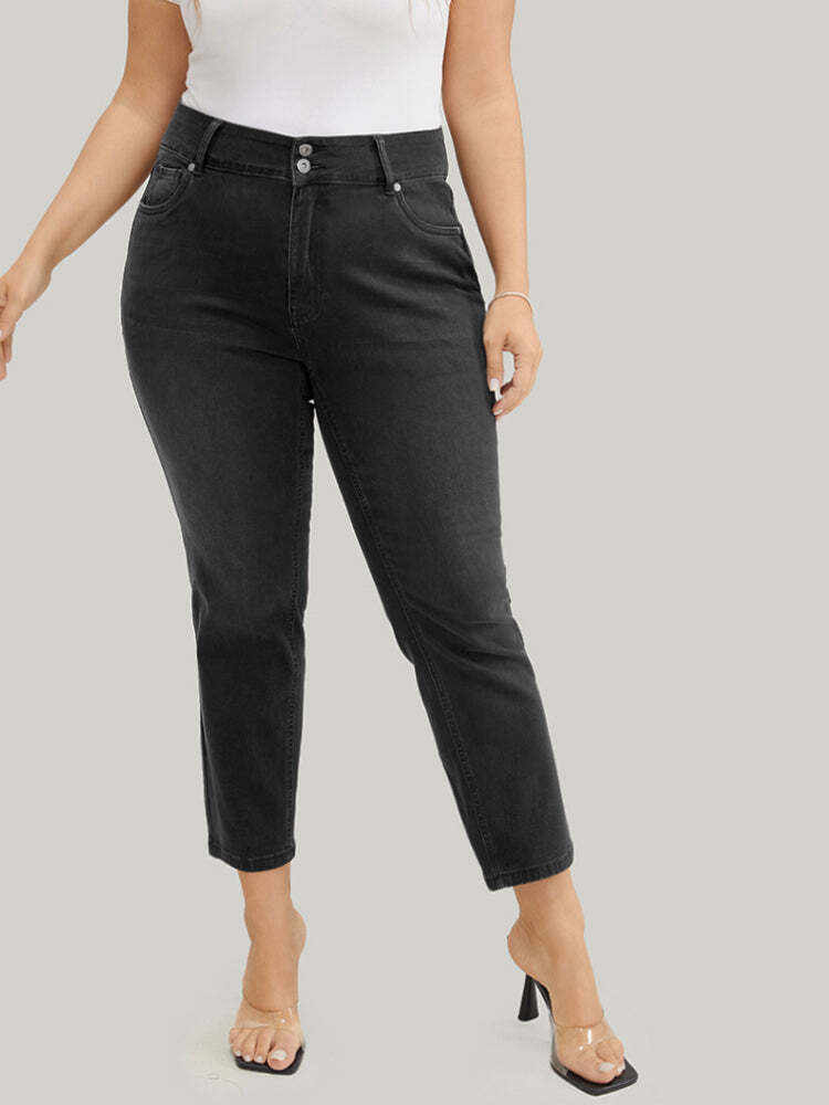 Straight Leg Very Stretchy High Rise Dark Wash Jeans