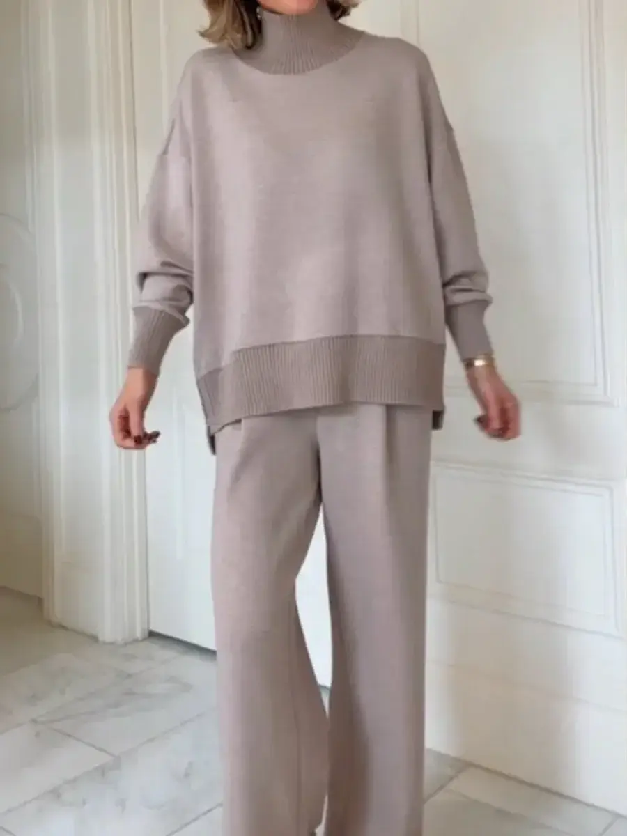 🔥Summer Arrivals🌟Casual Travel Stand Collar Side Zipper Top Straight Pants Two-Piece Set