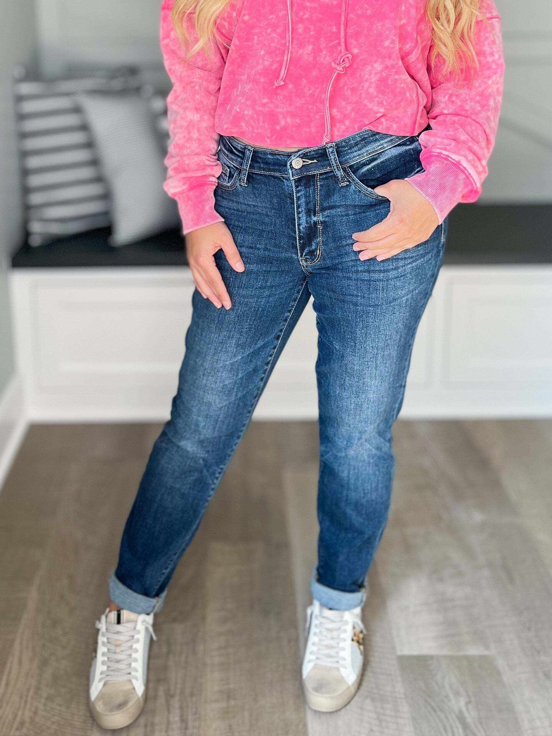 Remain Calm - Christmas Cuffed Boyfriend Jeans- Final Sale