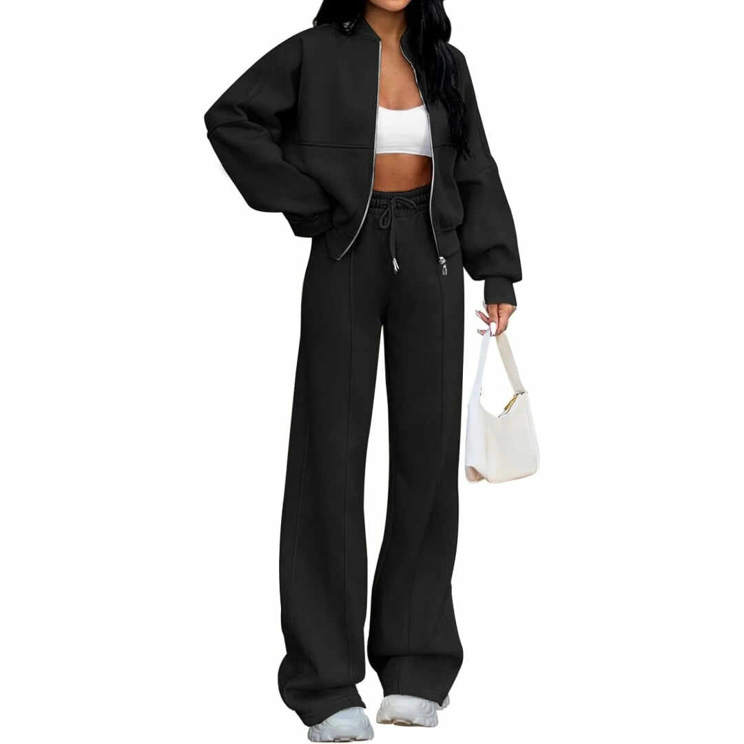 Spring Sale🔥Women's Fall 2 Piece Sweatsuits Set Long Sleeve Zip Up Sweatshirt Wide Leg Sweatpants Lounge Sets
