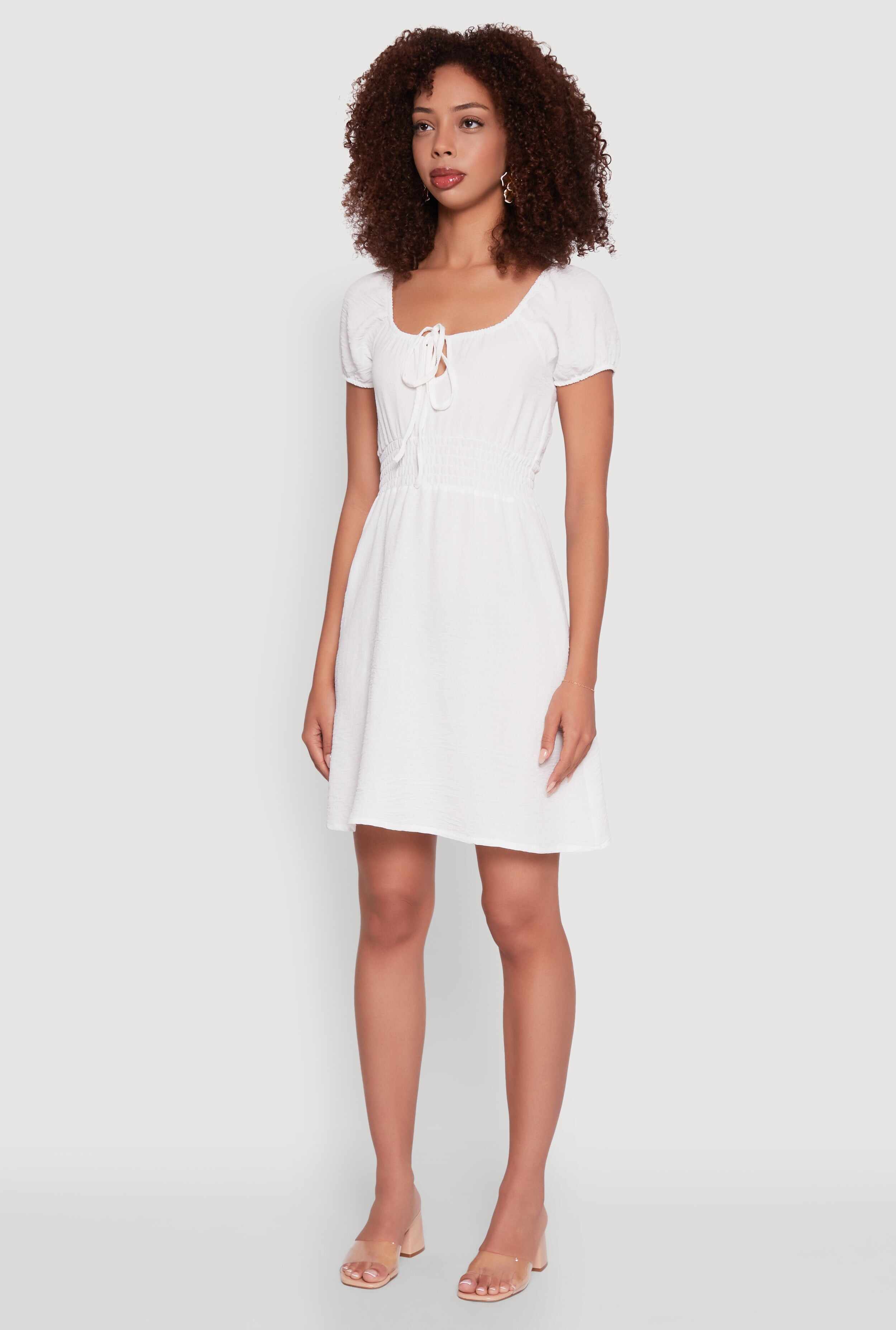 Crepe Knit Puff Sleeve Peasant Dress