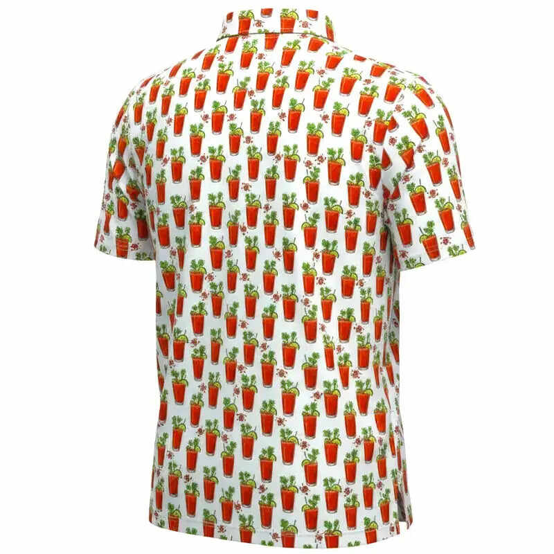 19th Hole Bloody Mary Cool Stretch Men's Golf Shirt (White/Red)