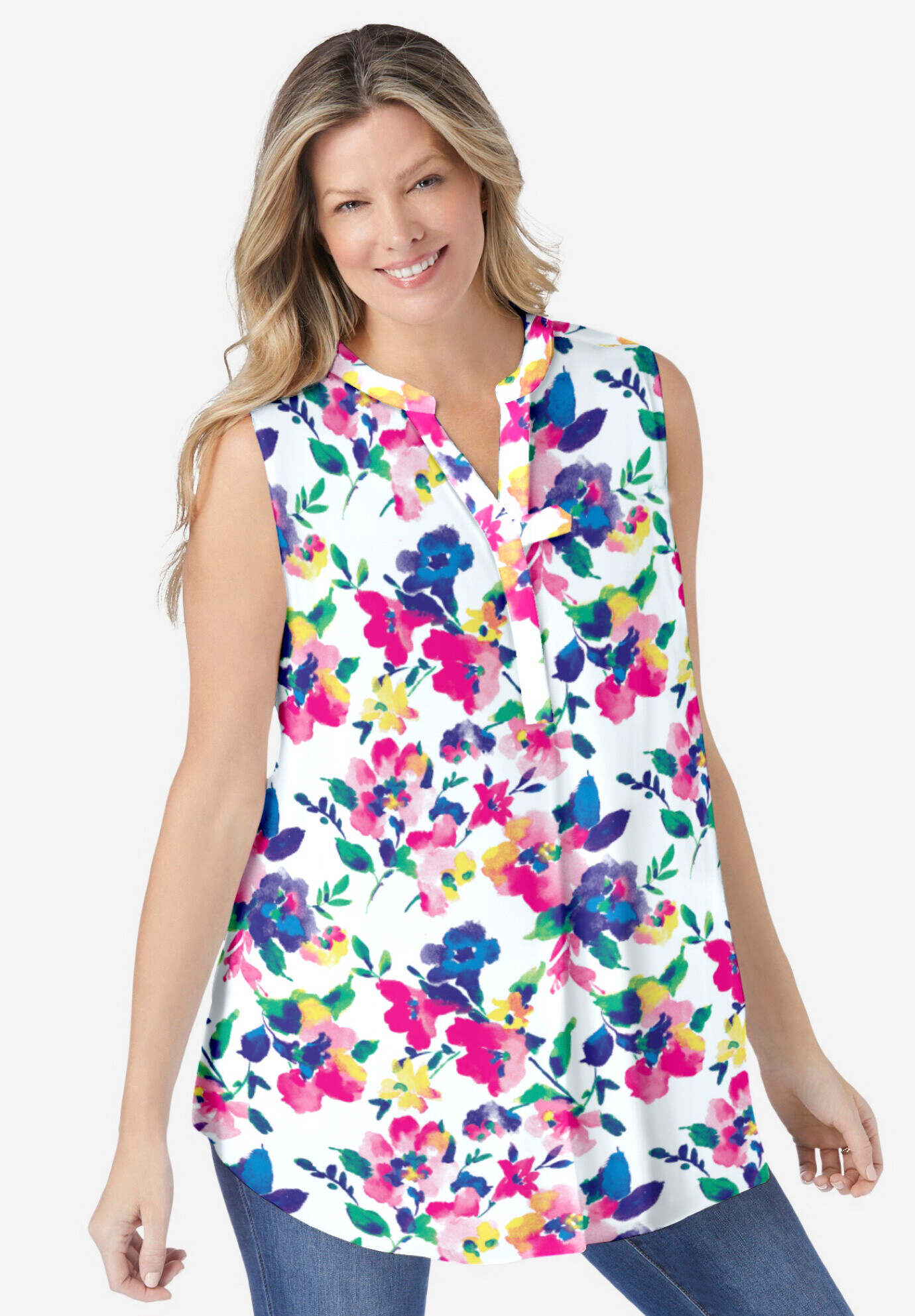 Sleeveless Tab-Front Tunic