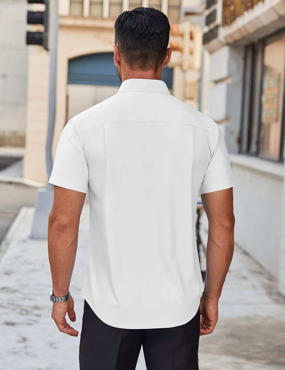 Mens Short Sleeve Dress Shirts Wrinkle Free Casual Button Down Shirts Summer Untucked Dress Shirt