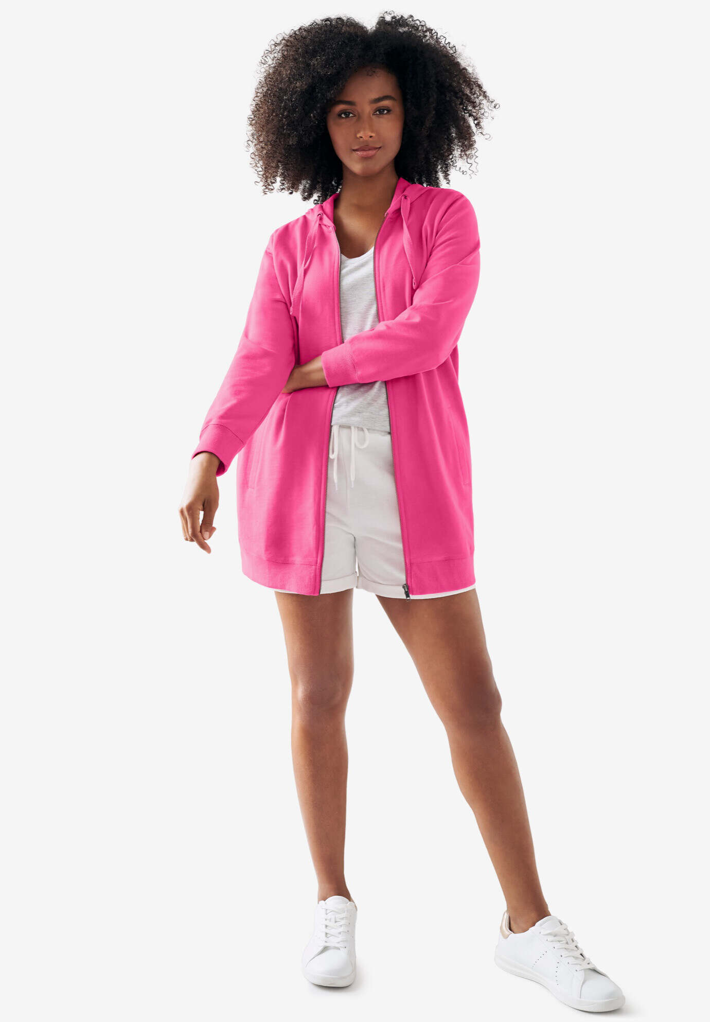 French Terry Long Zip Front Hoodie