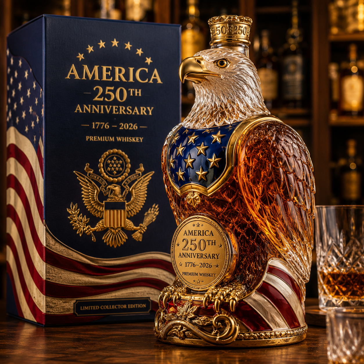 America 250th Anniversary Eagle Whiskey Bottle
