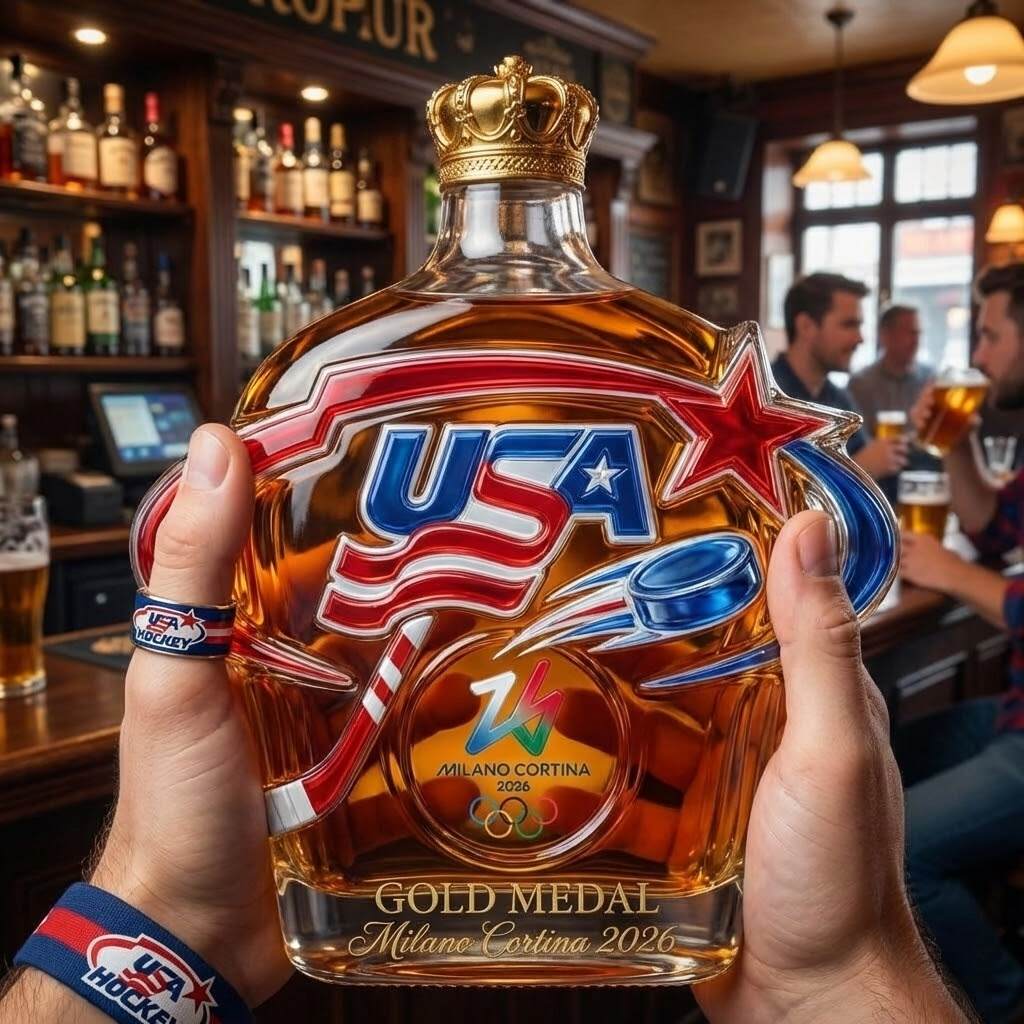 2026 Winter Olympics USA HOCKEY Gold Medal Commemorative Glass Bottle