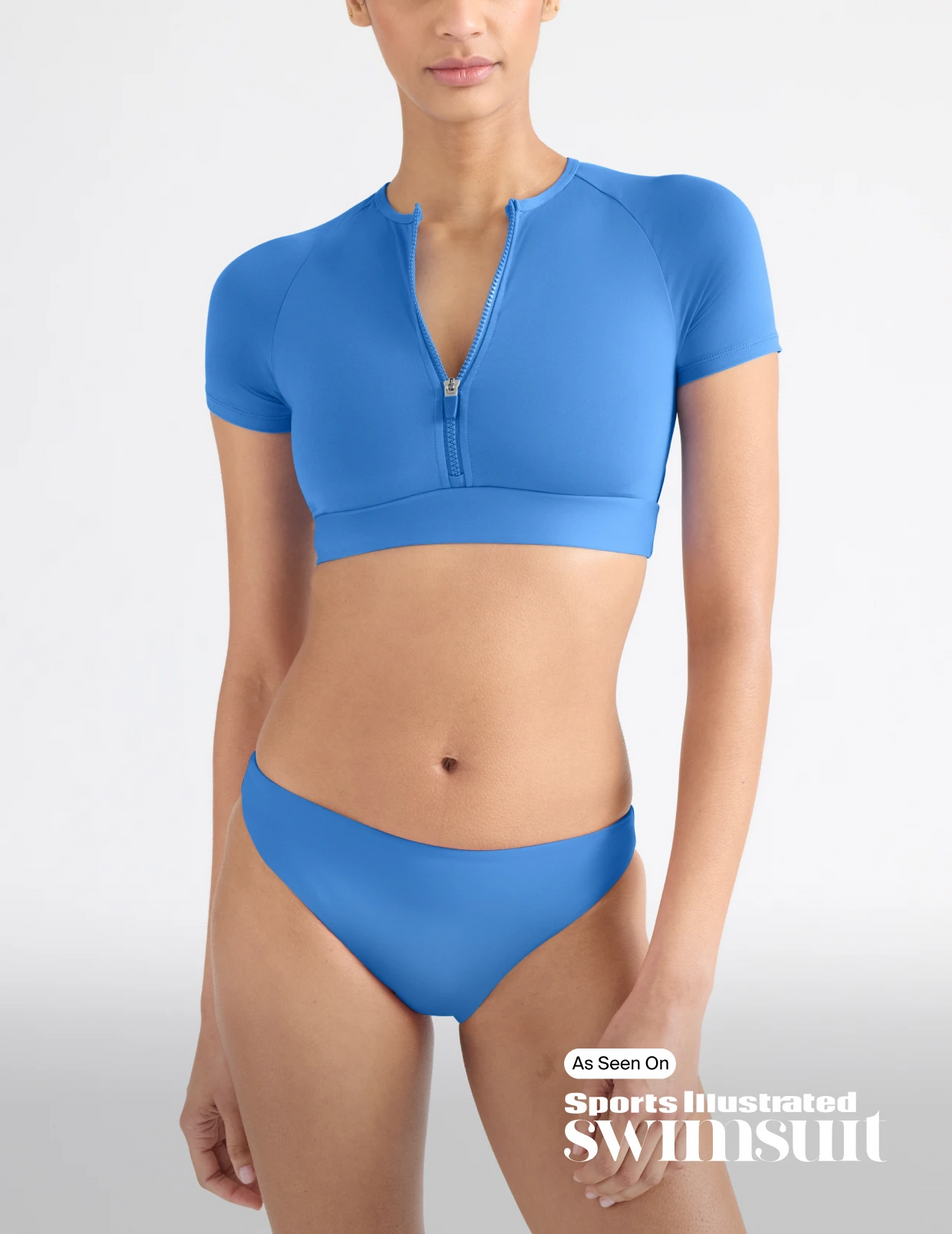 Short Sleeve Zip Cropped Swim Top