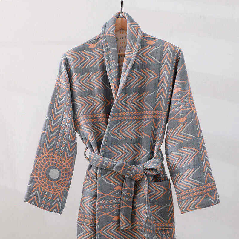 Cotton Striped Bathrobe V-Neck Sleepwear