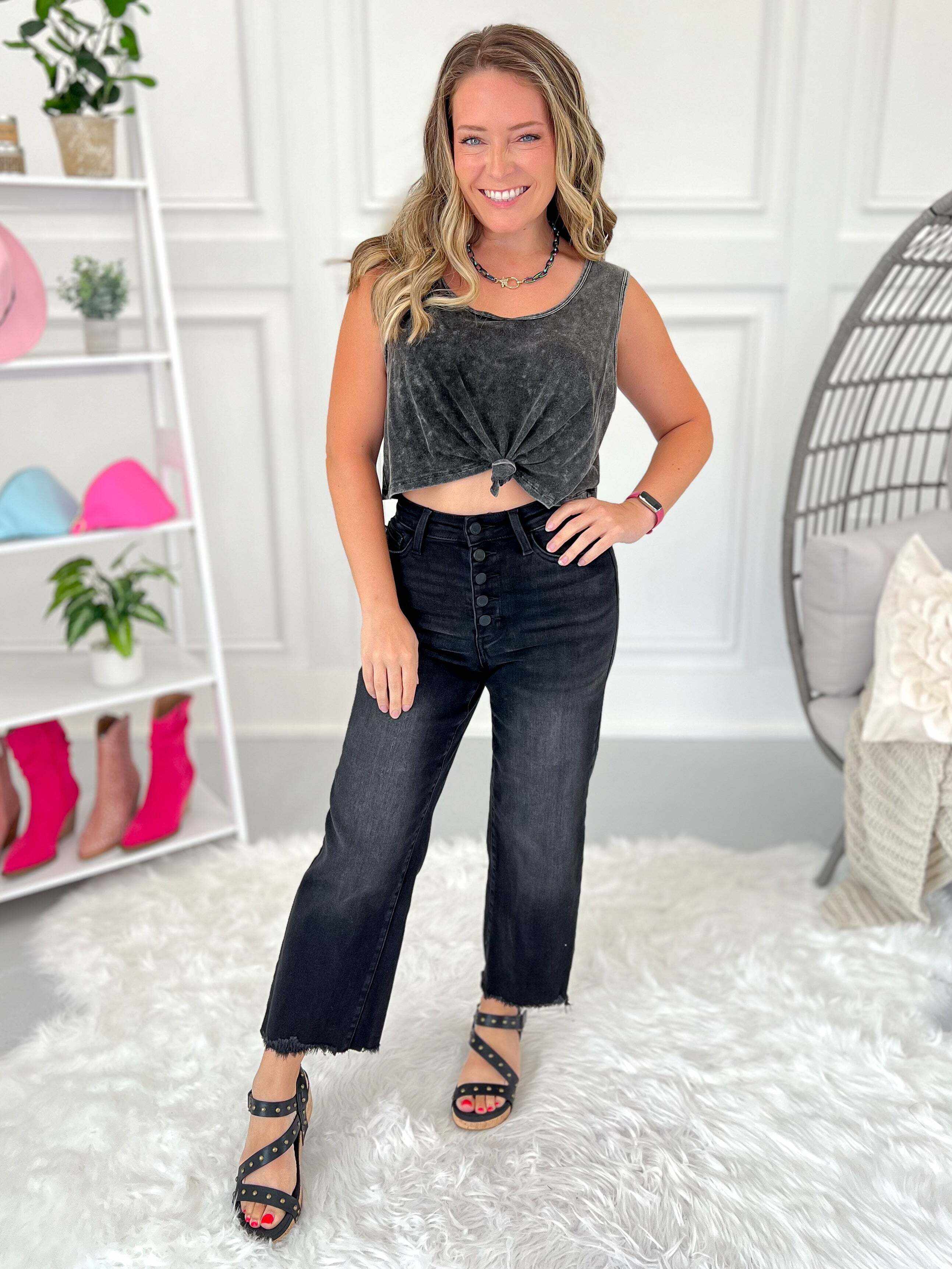 Ready To Rock - Christmas Button Fly Cropped Wide jeans- Final Sale