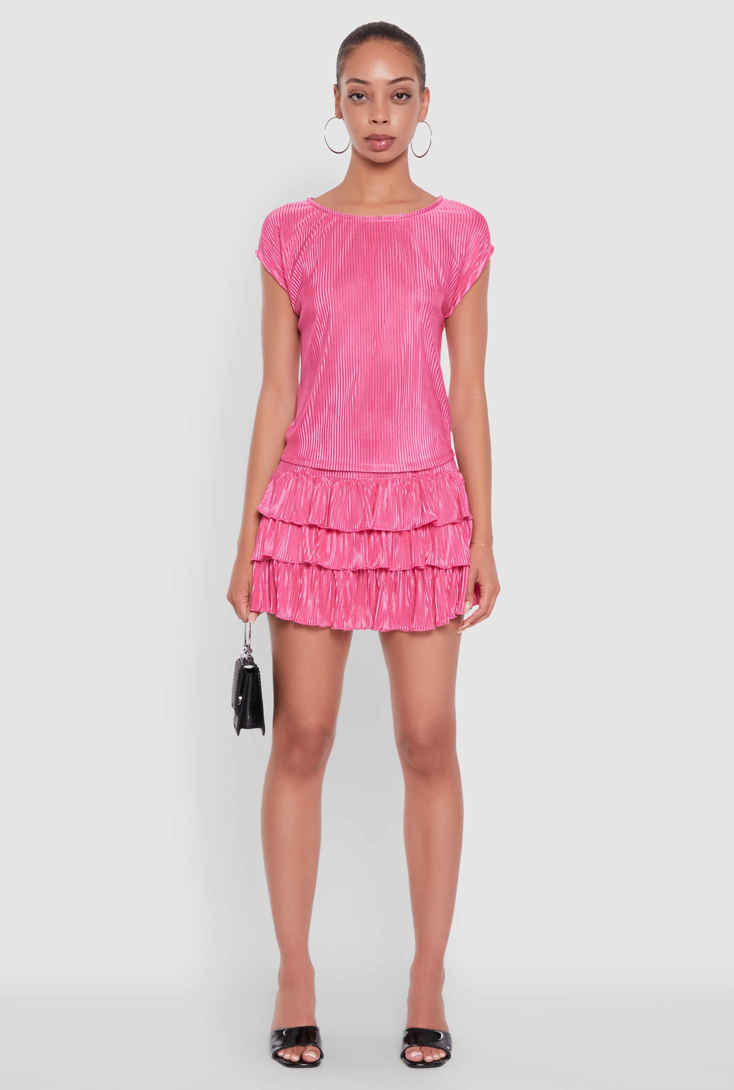 Chic Plisse High Waisted Tiered Mini Skirt