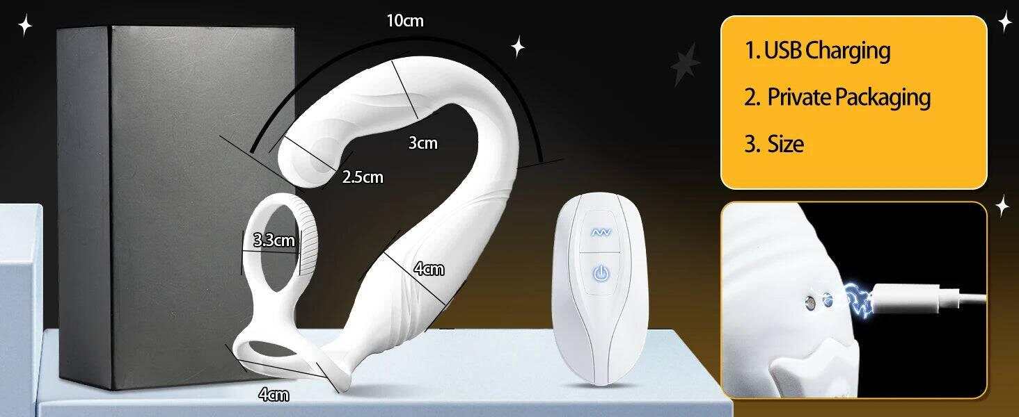 ProPulse Dual Cock Ring and Anal Vibrator - C-Shaped Rotating Prostate Massager with Dual Silicone Rings for Men’s Pleasure and Erection Enhancement