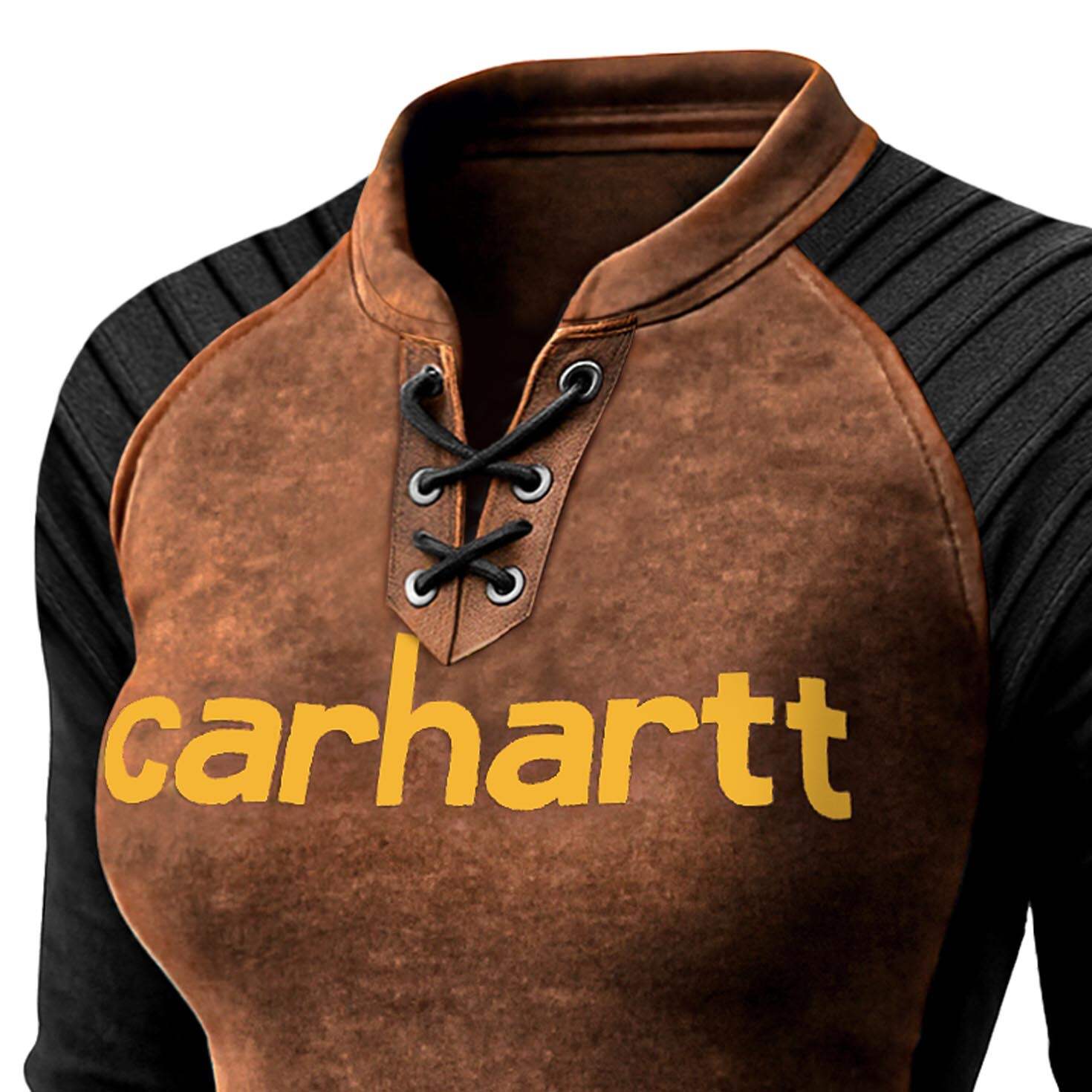 Women's Vintage Western Cowboy Suede Color Block Lace-up Stand Collar Raglan Sleeve Long Sleeve T-Shirt