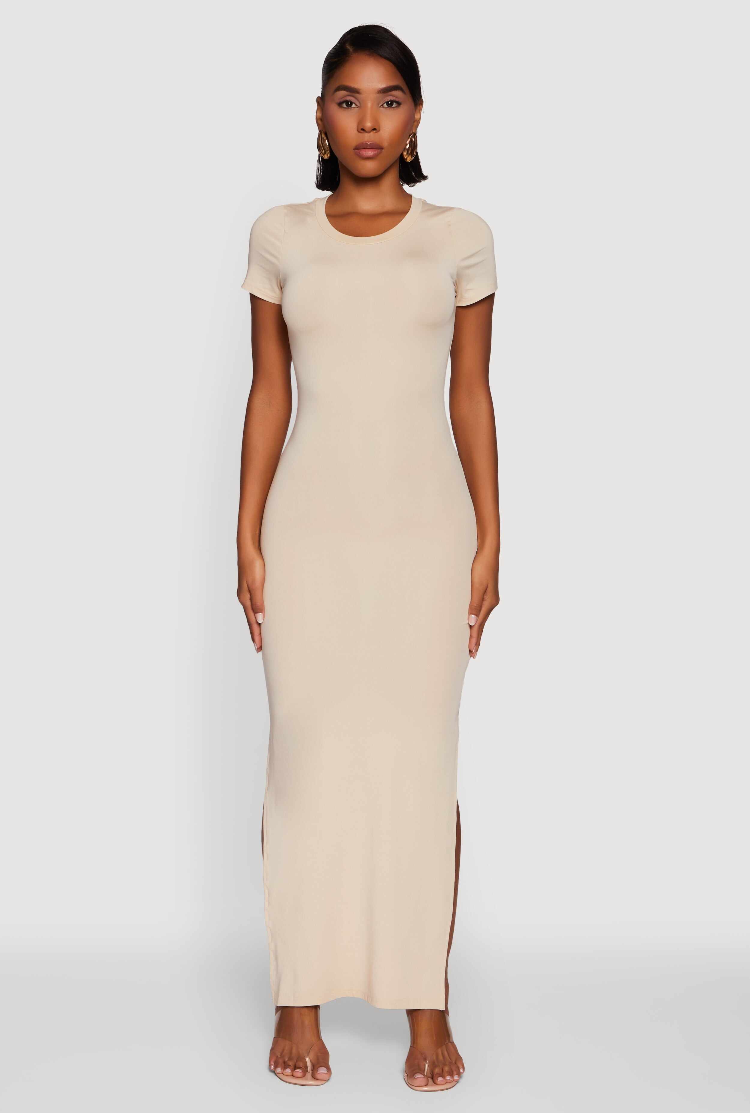 Daisy Crew Neck Side Slit T Shirt Dress