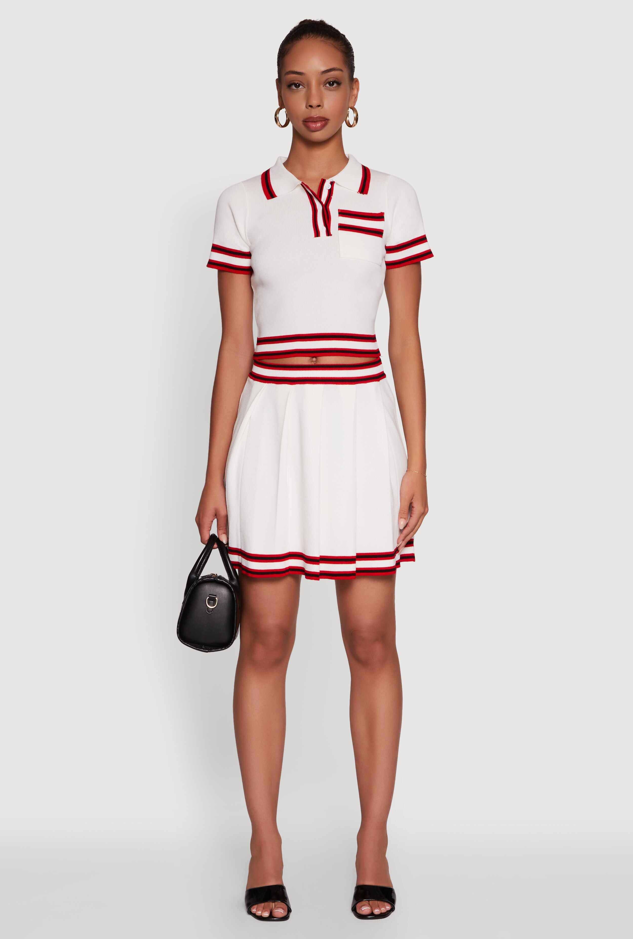 Daisy Varsity Stripe Trim Cropped Polo Shirt